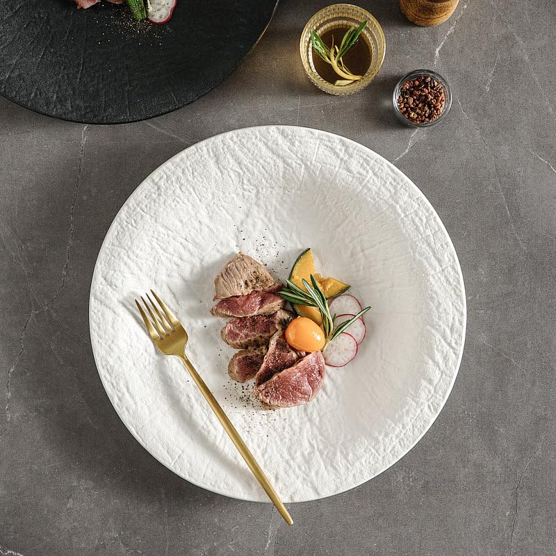Platos de Camping platear de Cena cerámica craquelada Moderna Postre Carne esmerilada Cubiertos Hotel Platos Cocina Utensilios Porcelana fría Plato Decorativo(8 Inch)