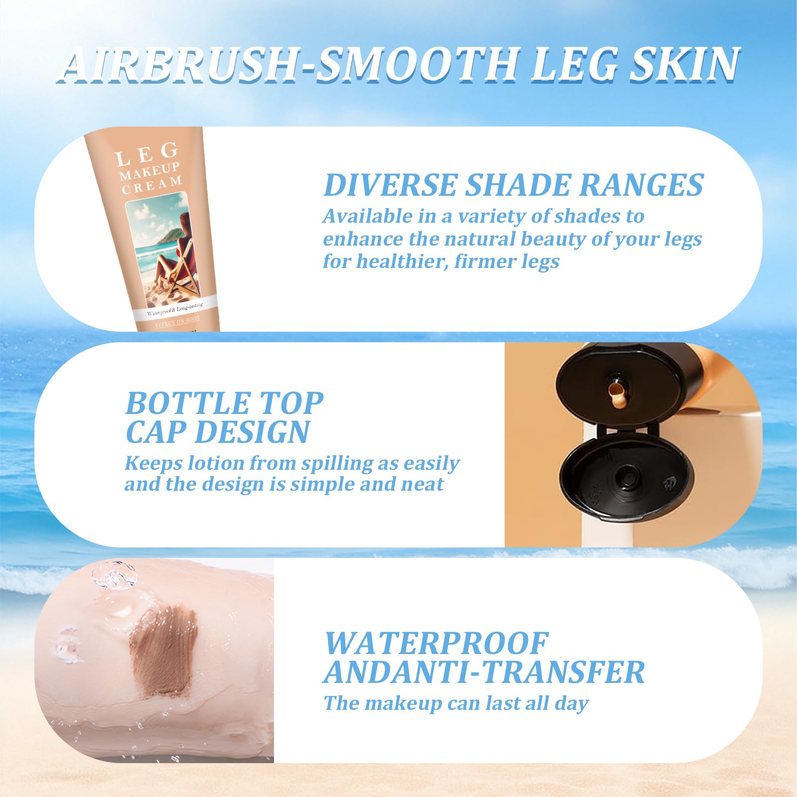 Guegine Leg Makeup to Cover Veins,Leg Makeup Full Coverage Waterproof,Body Concealer Long-Lasting,Light,Easy to Apply,Anti-Fading (Dark Skin Color,100g) - Image 4