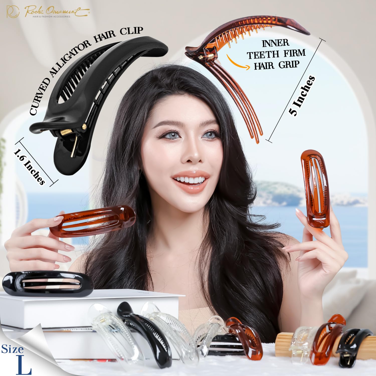 RC ROCHE 6 Pcs Flat Claw Hair Clips for Women Alligator French Barrette Long Thick Hair Duckbill Curved No Slip Grip Lay Flat Side Slide Firm Classic Styling - Image 2