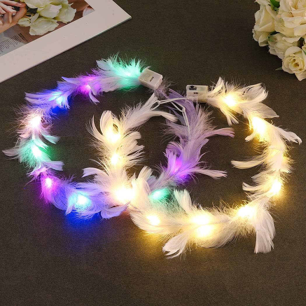 2x LED-Feder-Stirnbänder — Leuchtend, Blinkend, Für Partys & Festivals