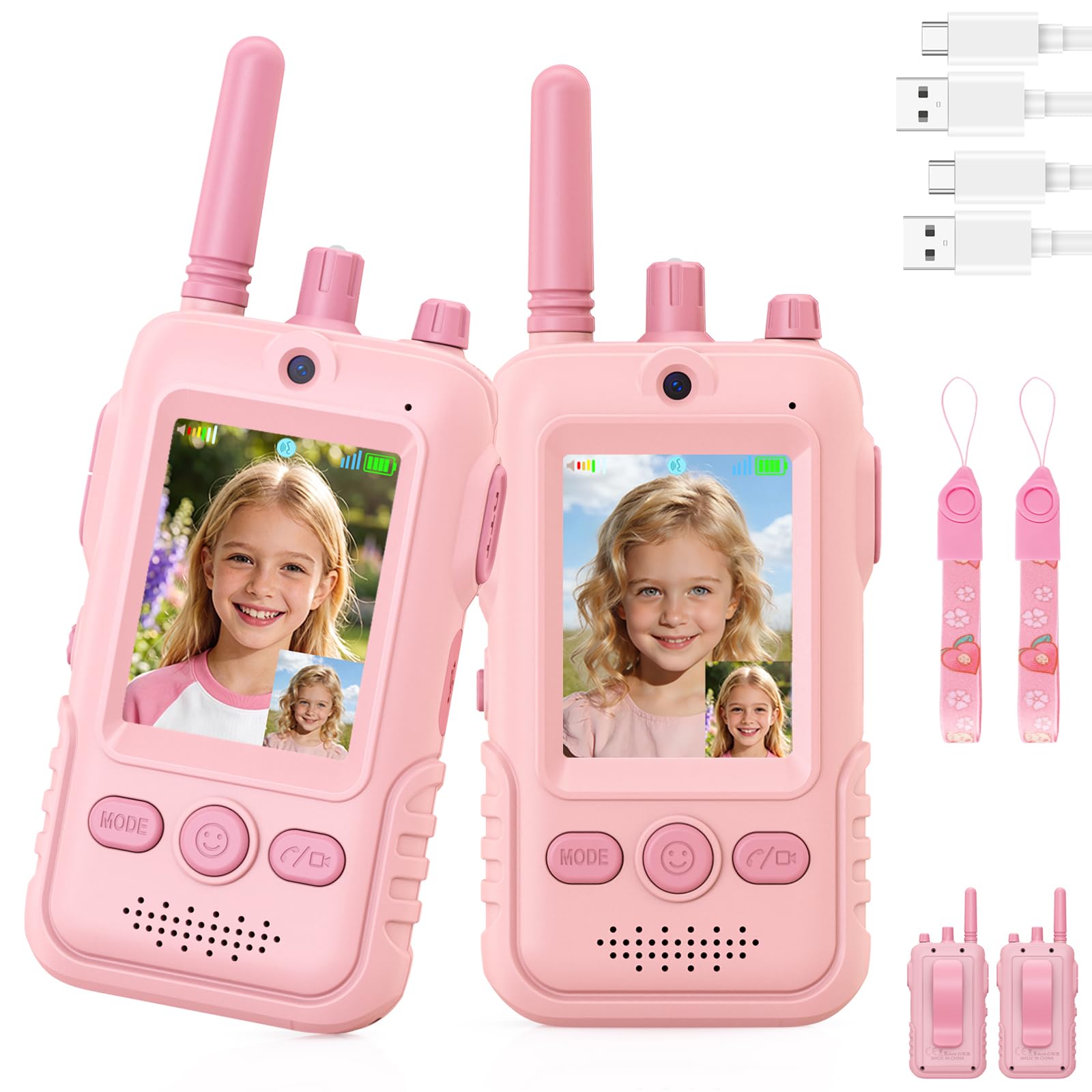 Video Walkie Talkie Bambini, 2 Walkie Talkie Ricaricabili con Display, Telecamera HD& Modificatore Vocale, Lunga Portata, Regalo per Bambini e Bambine dai 3 ai 12 Anni