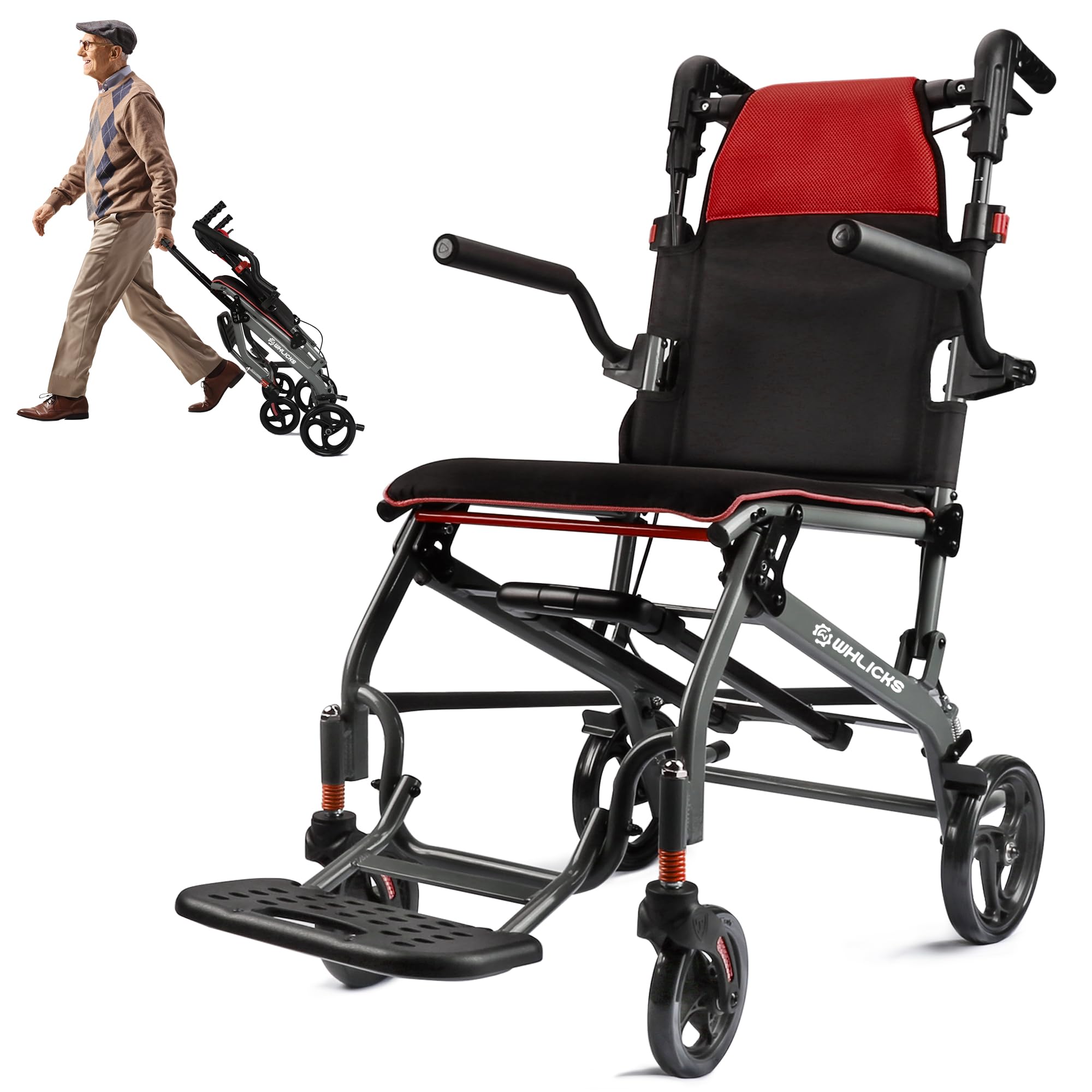 Wheelchairs for Adults Transport Chair Lightweight Foldable with Telescopic Handle, 19.4lbs Portable Folding Travel Wheel Chairs for Seniors