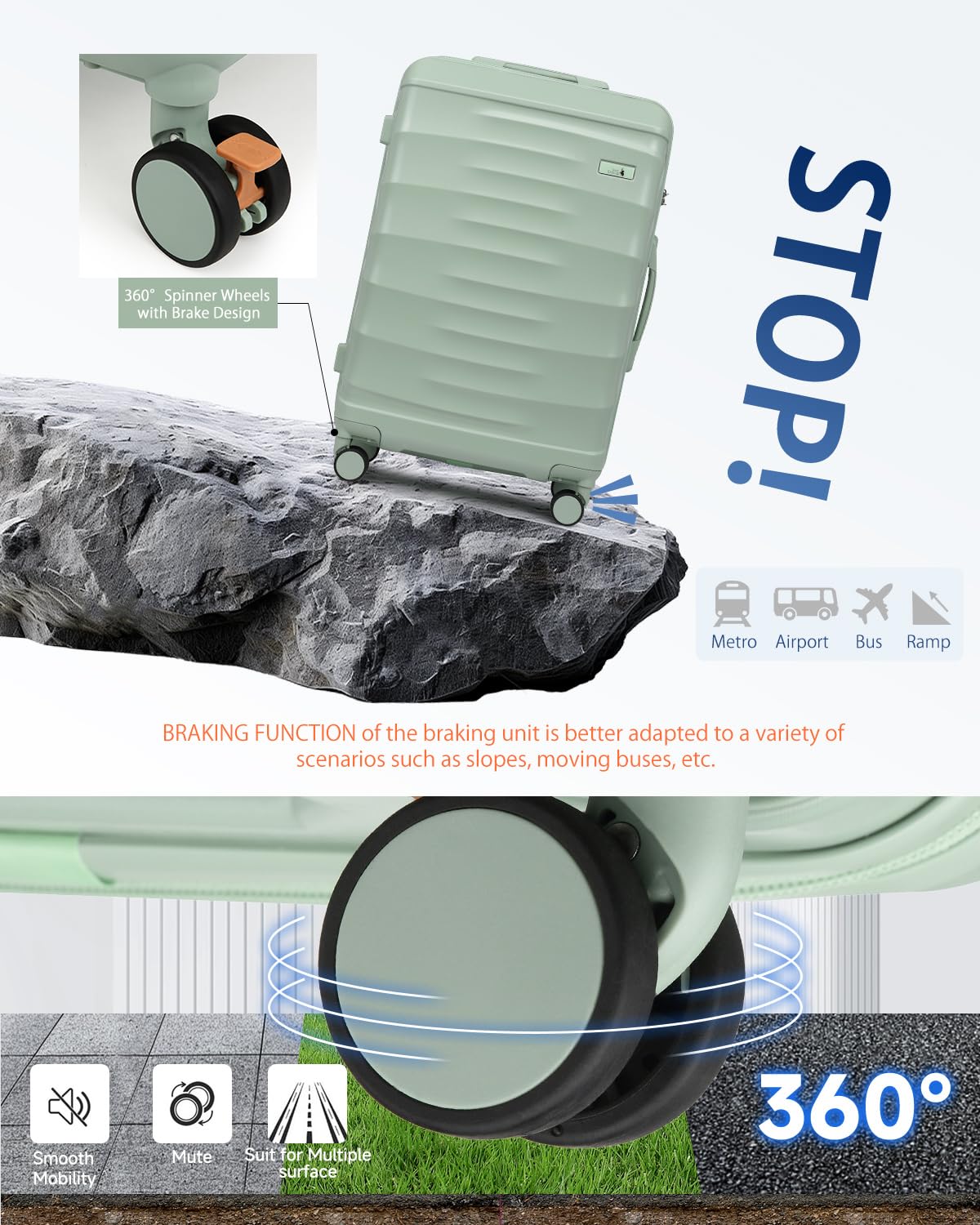 Sea choice Set di Valigie da 3 pezzi 20/24/28 Valigia da Cabina Valigia da cabina leggera in ABS Rigido con chiusura lampo YKK 8 Ruote Girevoli