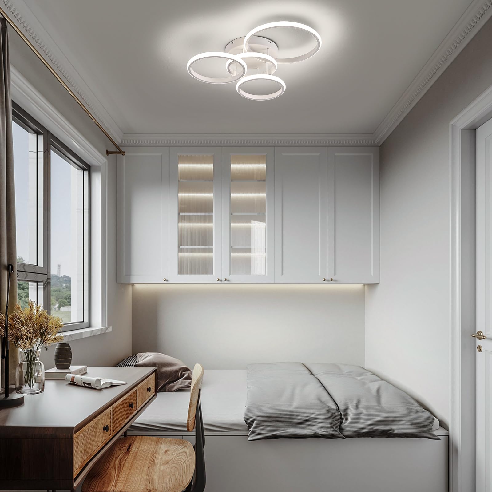 Qamra LED Deckenleuchte, 60 W Weiße Deckenlampe, 4000 K Deckenleuchte, 53 cm Runde Moderne 4-Ring-Deckenleuchte Für Wohnzimmer, Schlafzimmer Und Küche