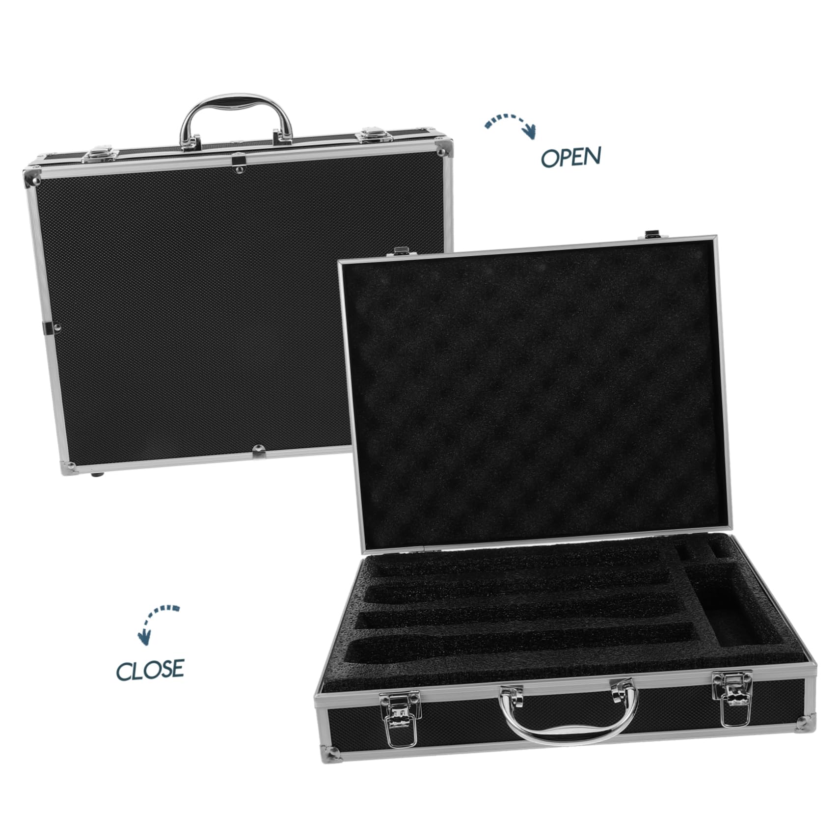 schützender Hartschalenkoffer mit Griff für 4 kabellose Mikrofone Tragbarer Mikrofonkoffer Aluminiumlegierung und Schaumstoff für Reise und Aufbewahrung