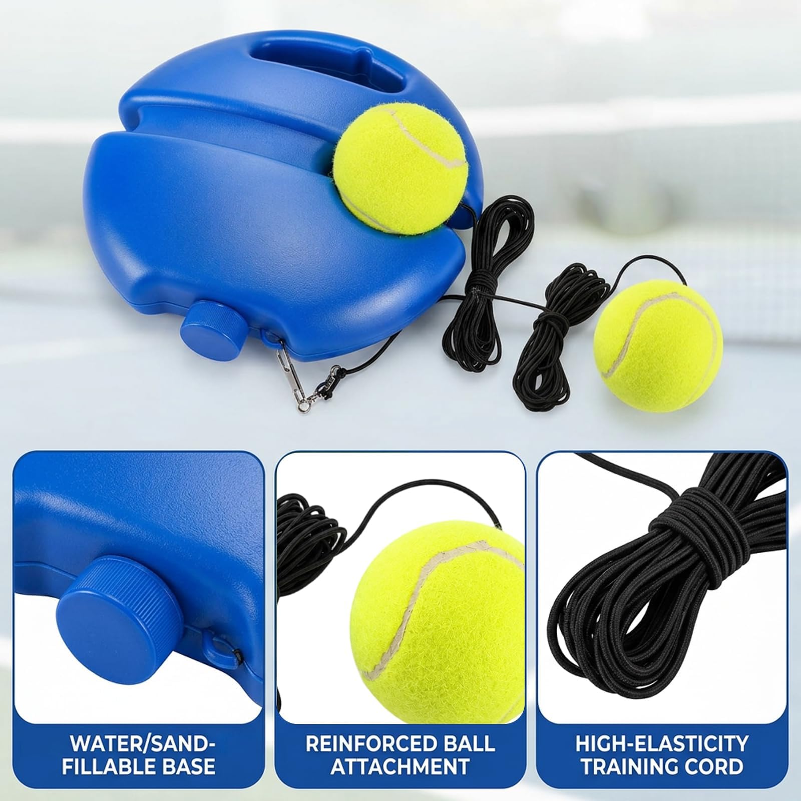 5 Stück Tennistrainer Set, Tennis Übungsgerät mit 2 Bällen und 2 Schnüren, Tennisball mit Schnur zur Schlagtechnik- und Koordinationsübung, ideal für Garten und Zuhause