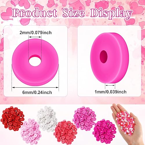 Miniatura 2 de Augshy 4200pcs Valentine's Day Red Pink White Clay Beads Heishi Flat Round Polymer Spacer Beads for Jewelry Making Necklace Bracelet Earring