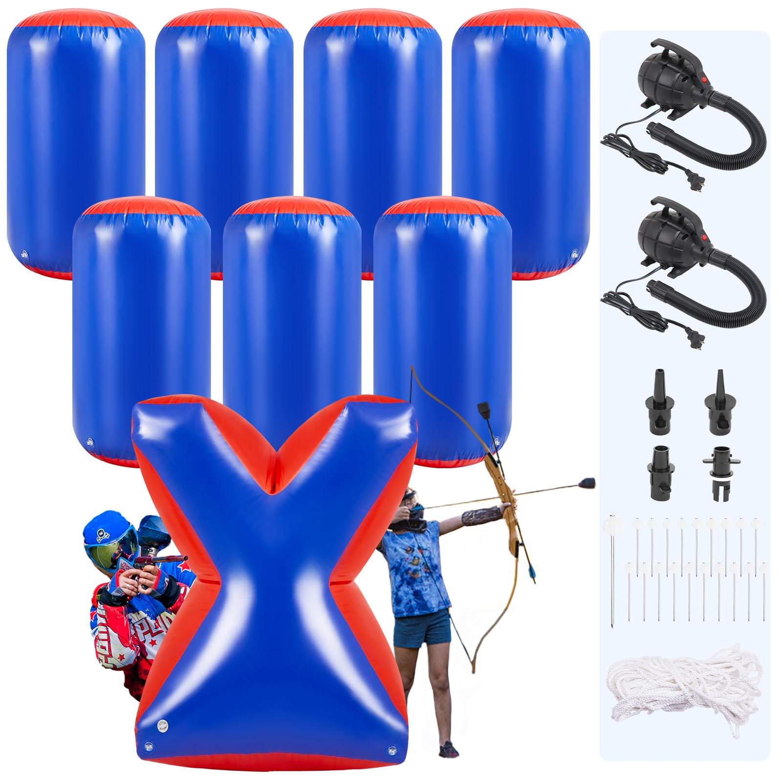 VioraWhite Inflatable Air Bunker Set Inflatable Obstacles with Pump for Paintball, Airsoft, Archery Tag, Laser Tag, Water Gun, Soft Foam Rifle