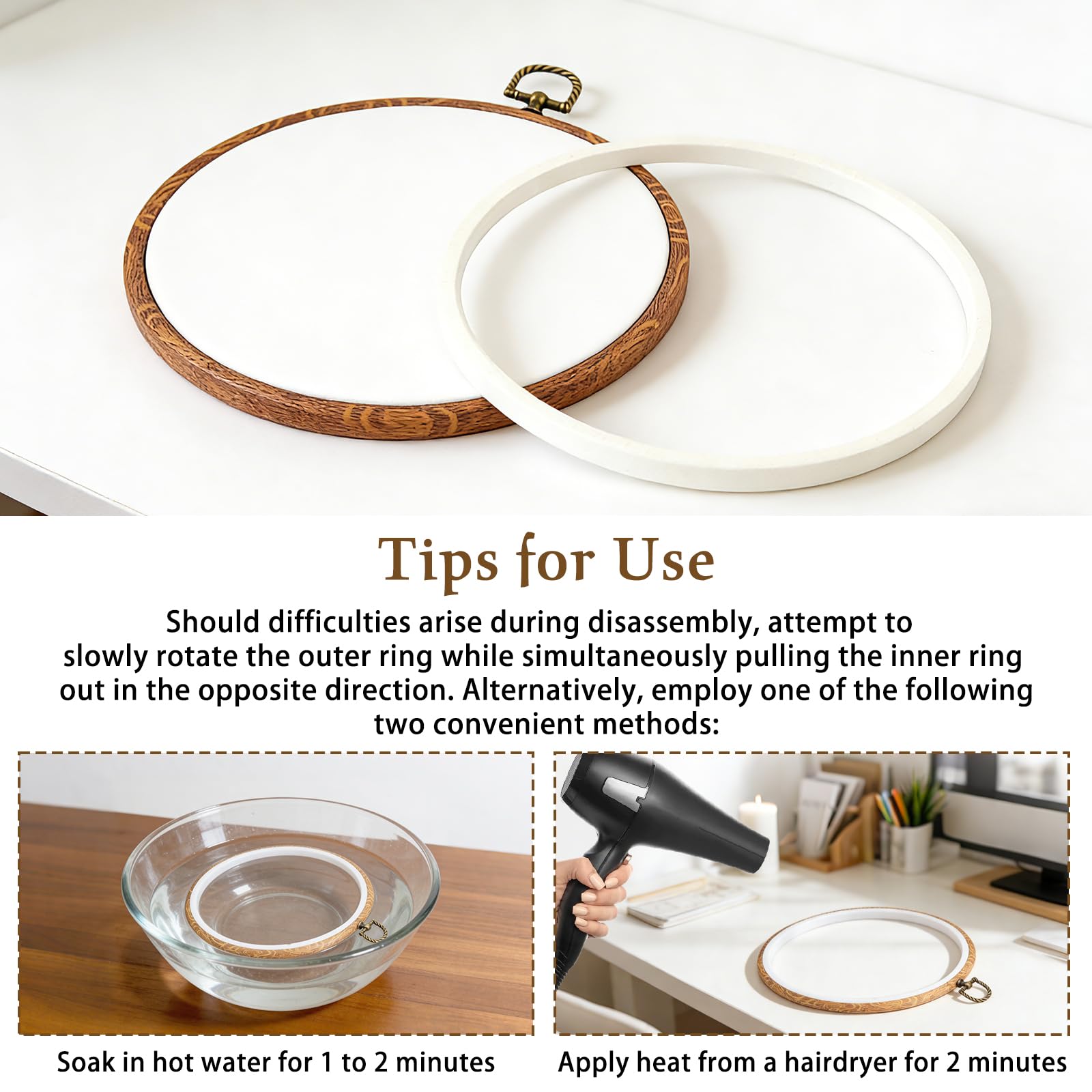 HAOTIAN-X 6 Stück Stickerei Hoop Frame, imitiert Holz Stickerei Display Frame Kreis, Kreuzstich Hoop Ring, Runde Stickerei Hoops für Kunst Handwerk Nähen und hängenden Ornamenten (20cm)