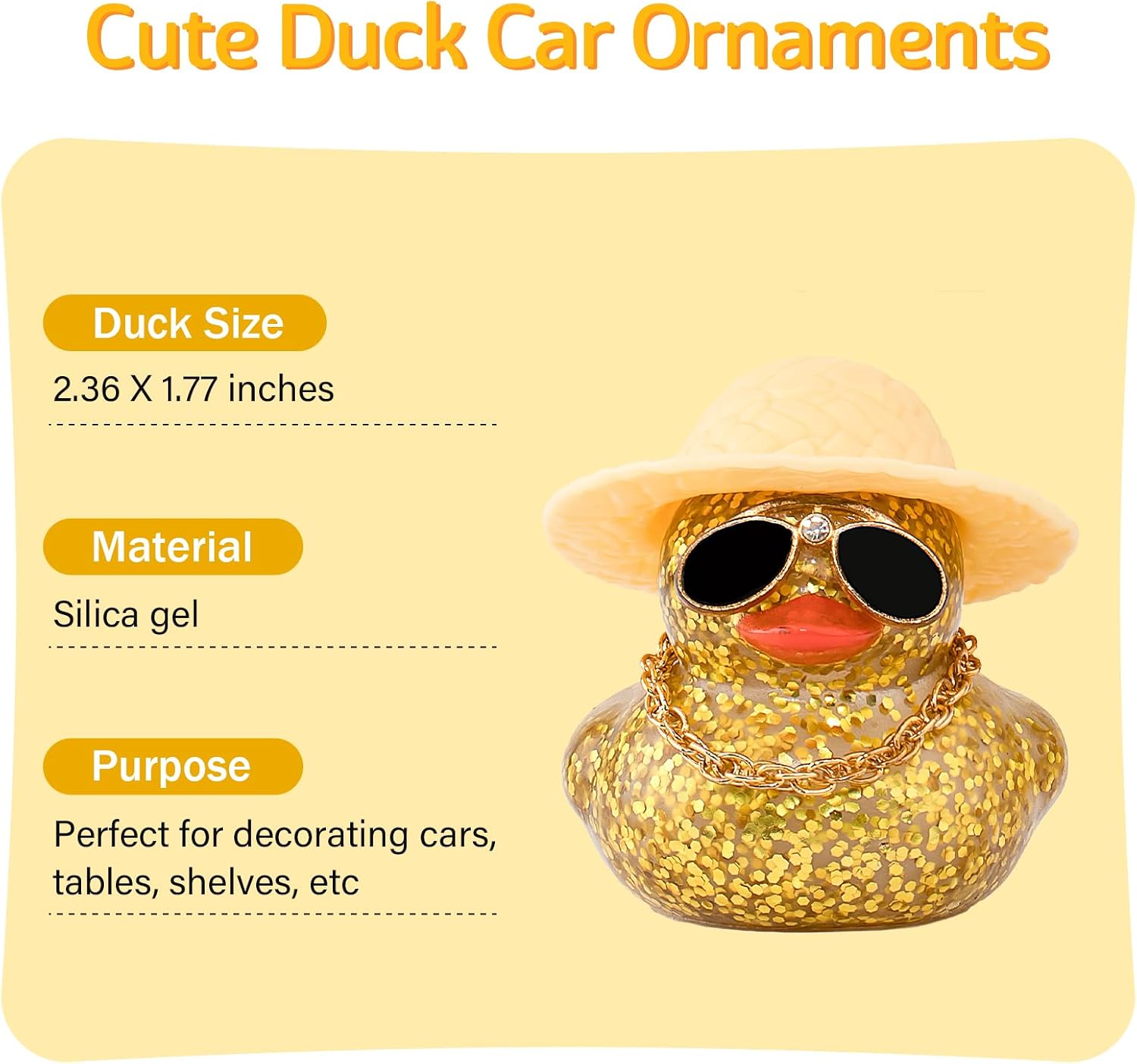 wonuu Car Dashboard Rubber Duck Ornament, Car Decoration Colour Ducks Accessories with Mini Hat Necklace and Sunglasses, G-Yellow-Sun Hat