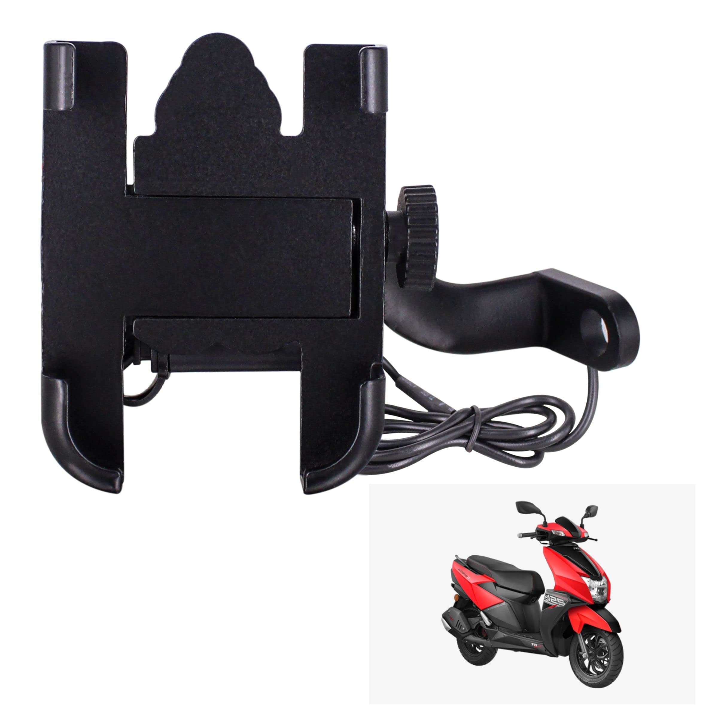 Asryd CNC Bike Mount Holder for Navigation 360 Degree Rotating Handlebar Metal Body Cradle Stand Fits for All Smartphones (CNC Metal Holder with USB Charger) for TVS Ntorq 125 (Pack of 1Pcs)-image-45