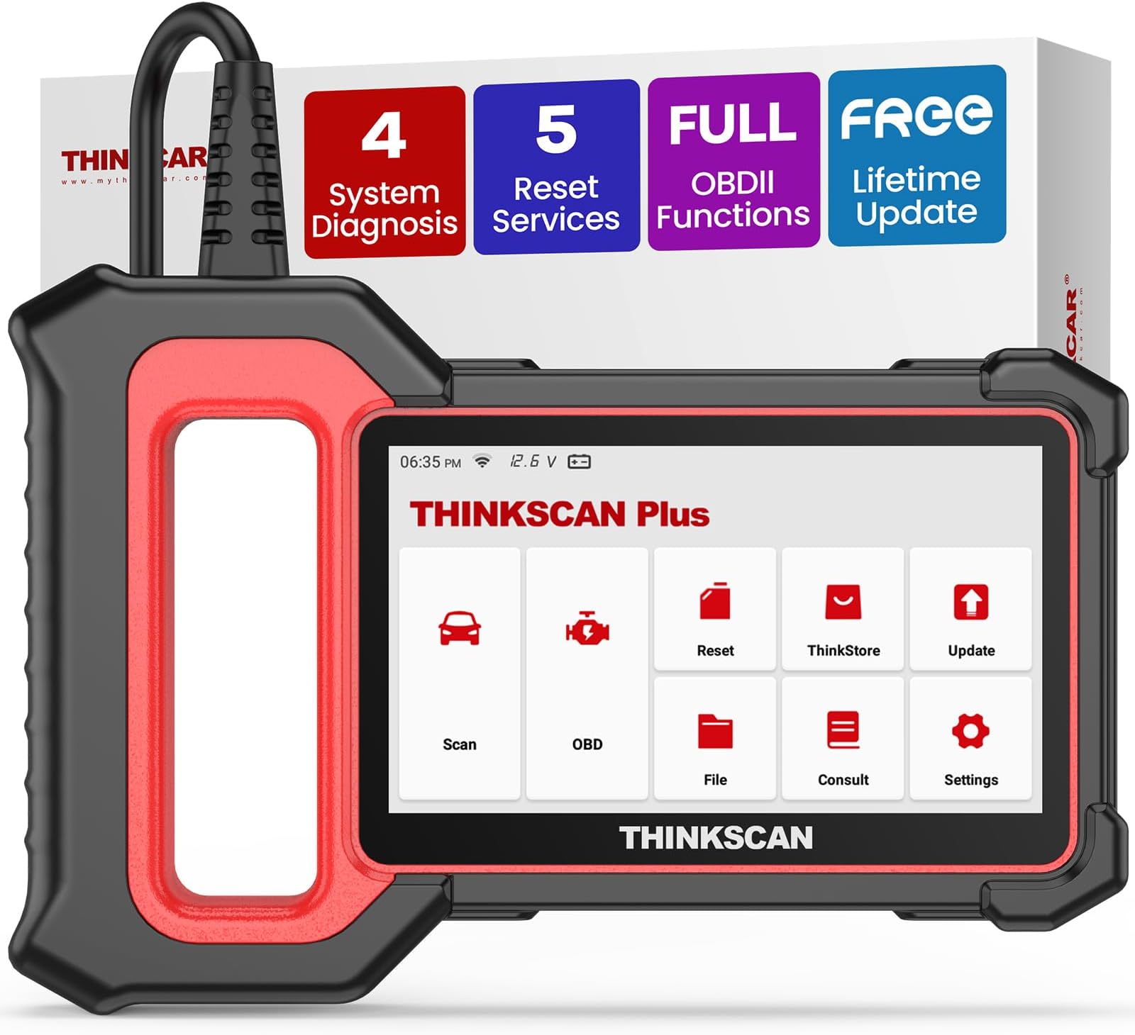 THINKCAR OBD2 Scanner, ThinkScan Plus S6 ABS,SRS,ECM,TCM System Diagnostic Scan Tool with 5 Services, 94 Brands Car Code Reader, FCA AutoAuth, Wireless Update
