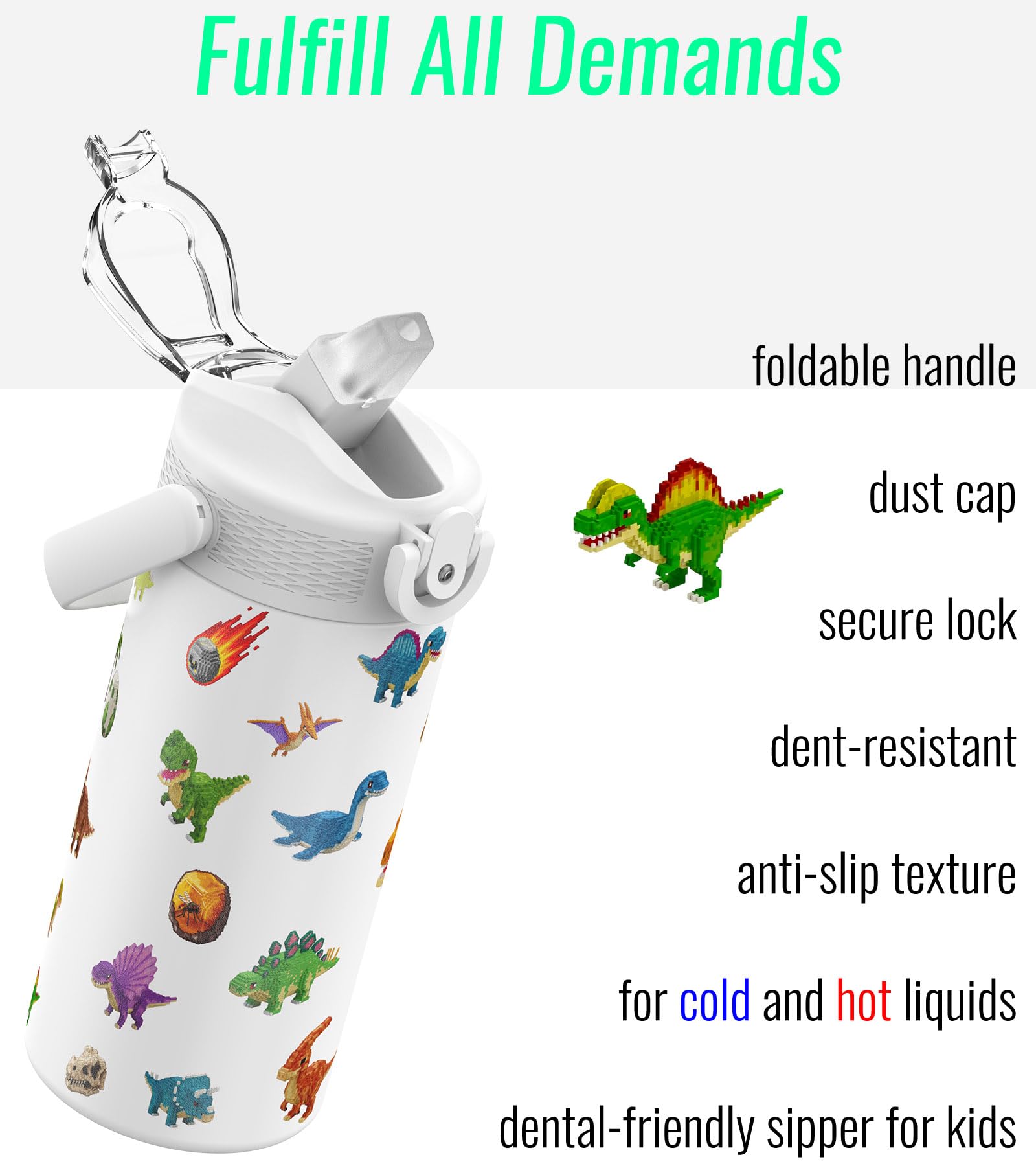 MYFOREST 400ml/14oz Insulated Kids Water Bottle, Odor-Free Surgical Grade Liner, Dishwasher-Safe, Name Spot - Image 4