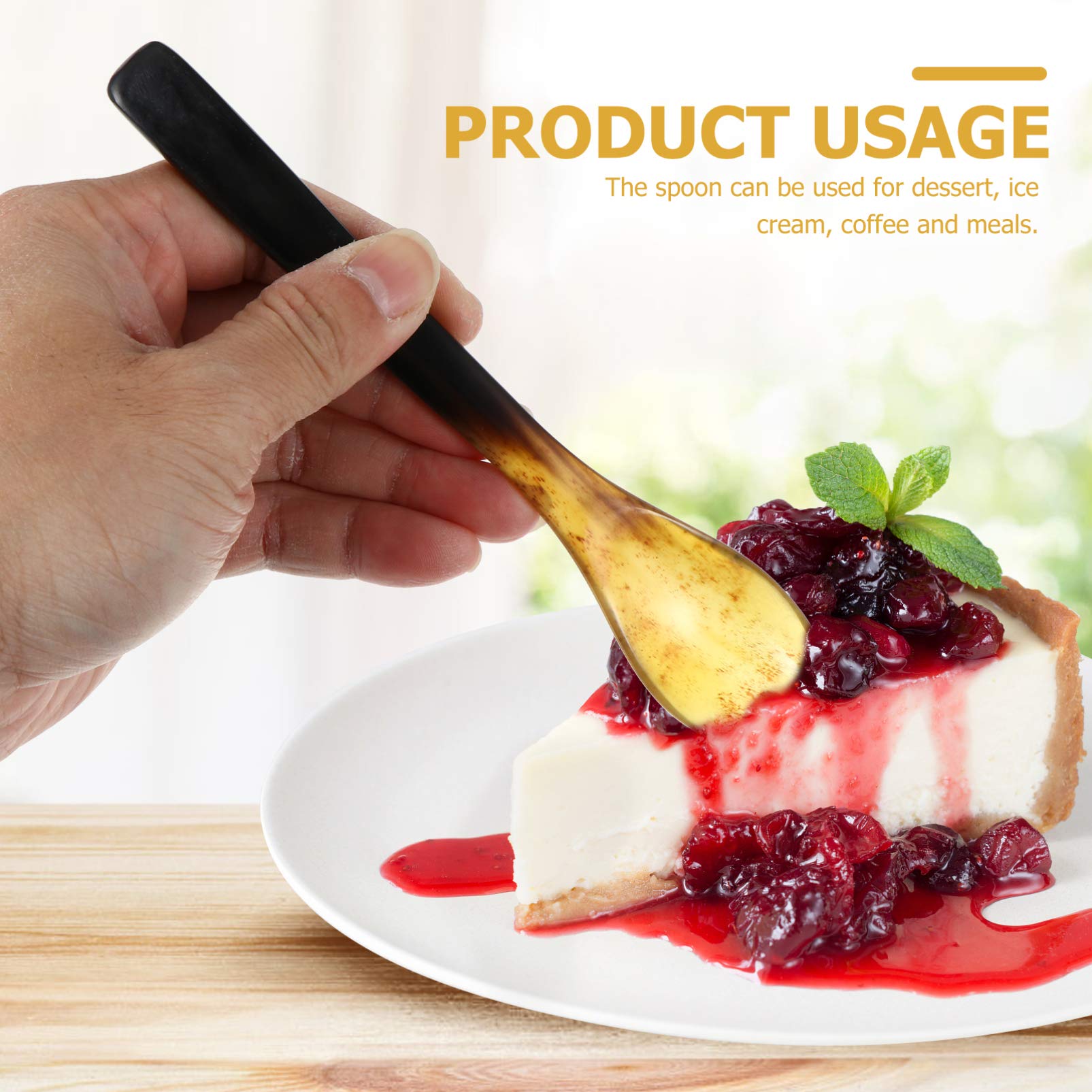 Hemoton Horn Spoon Coffee Spoon Mixing Spoon Ice Cream Soup Caviar Serving Spoon Long - View #6