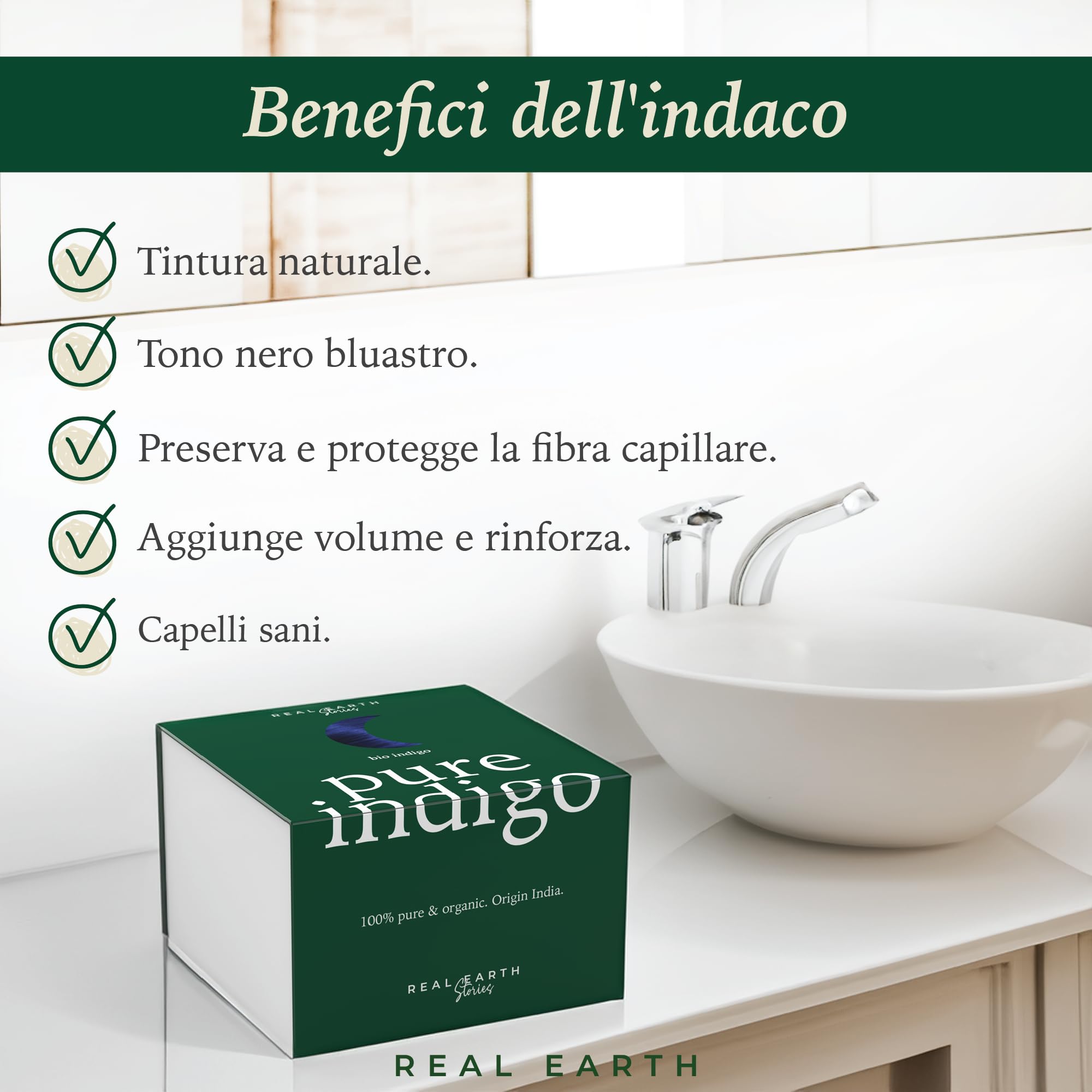 Real Earth Henne Capelli 250g 100% Naturale. Hennè Tinta Nero Rosso Biondo Cenere Castano Scuro Marrone Freddo Rame - Prodotto in India (Indigo, 250g)