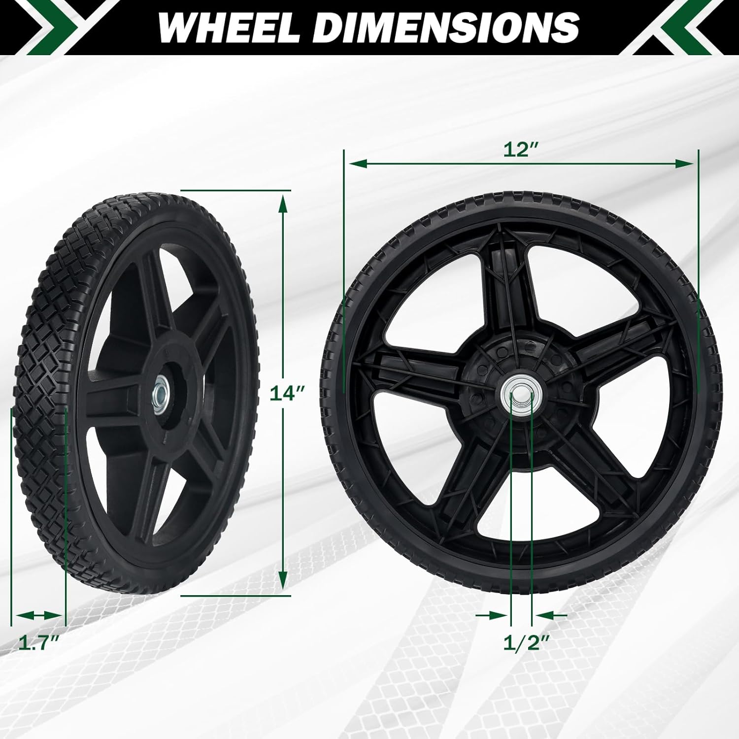 CheeMuii 2 Pack 14" Push Lawn Mower Wheels 2 Pcs 14 Inch Push Mower Wheels with Bolts and Lock Nuts Kit Fit for Most Standard push Lawn Mowers/Generator/Garden Tiller/Handtruck
