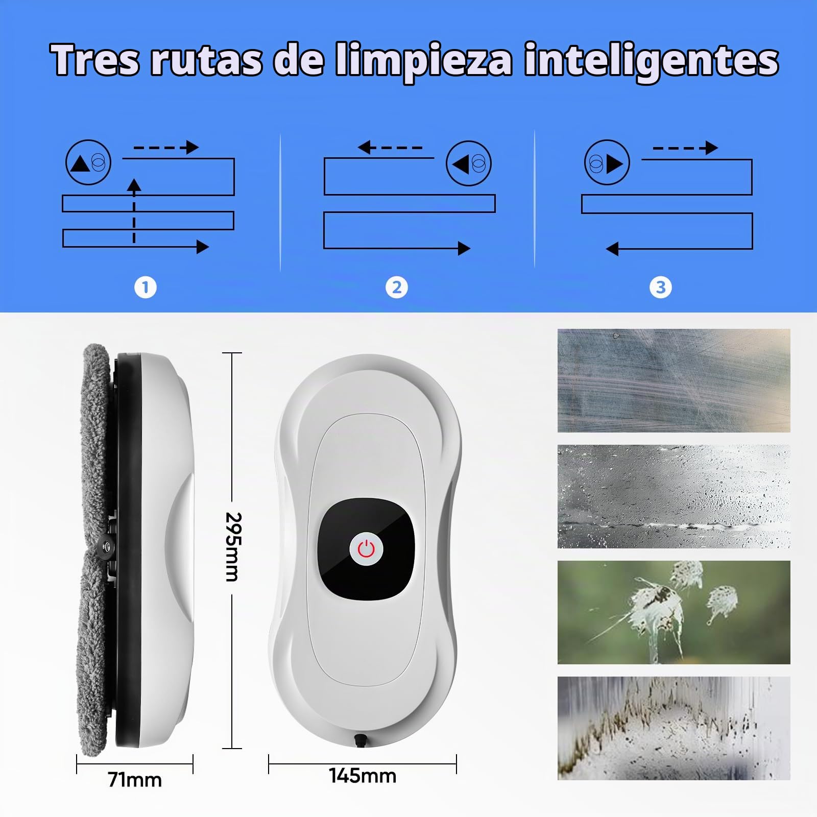 Robot Limpiacristales 2800Pa Limpiacristales Electrico Limpia Cristales Electrico Robot Limpiador de Ventanas con Control Remoto, 10 Piezas de Tela Adecuado para Superficies Verticales Lisas