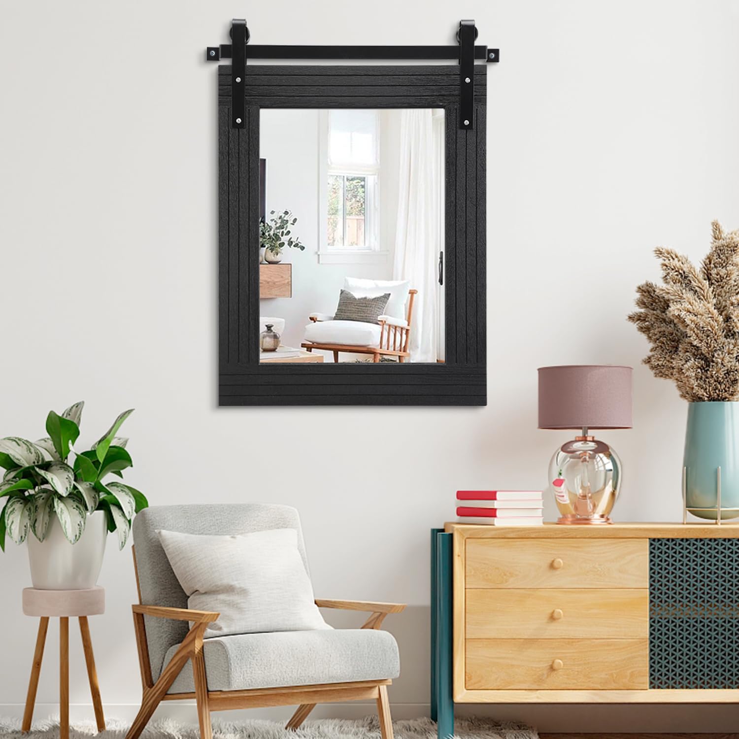 Espejo Redondo Madera MeMoreCool Espejo De Pared Con Marco De Madera Rústica, Espejo De Tocador Decorativo De Granja, Espejo Rectangular Montado En La Pared Para Baño, Dormitorio O Sala De Estar, 40