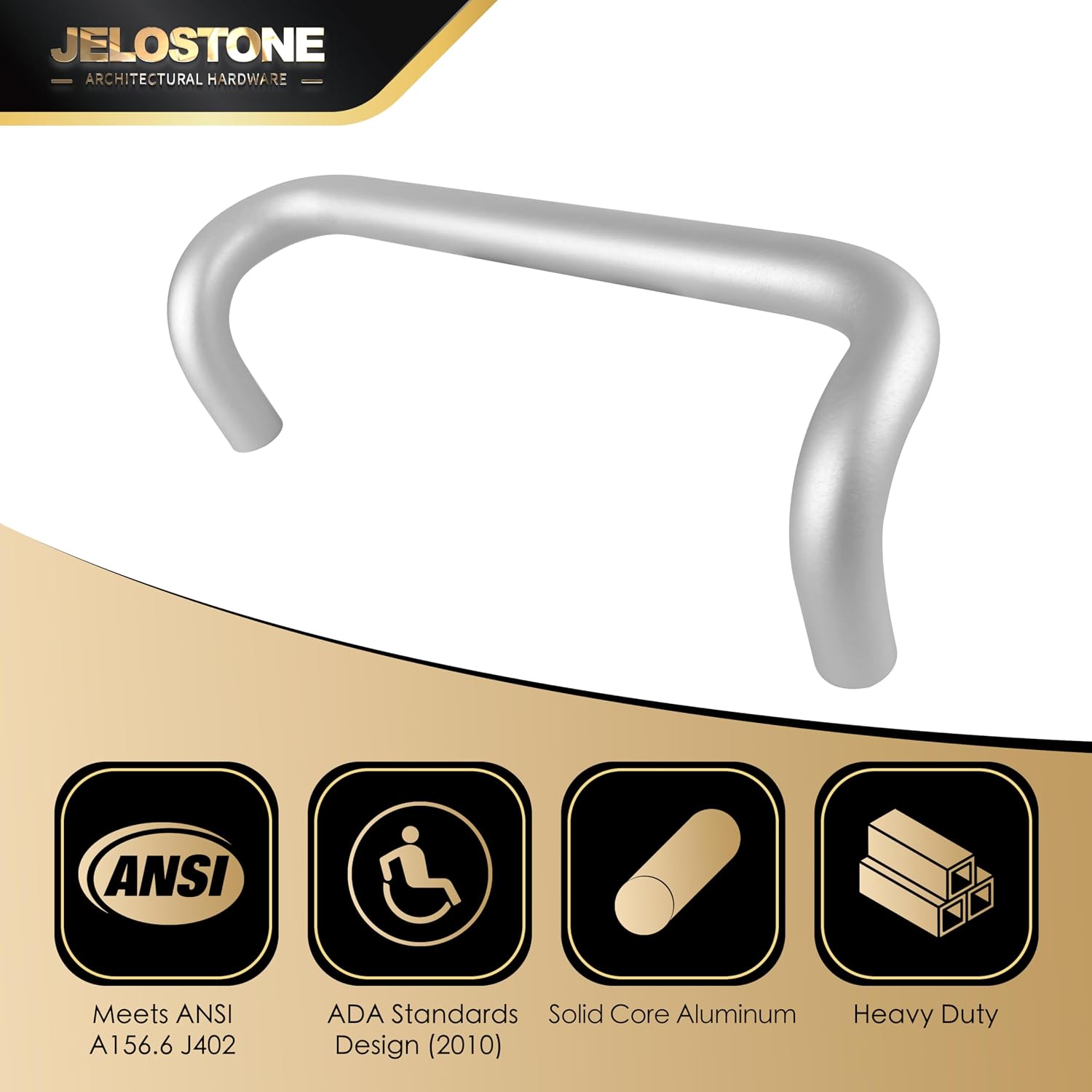 Aluminum 90-Degree Offset Solid Door Pull (Clear Anodized), 1" Diameter x 12" Center-to-Center, Through Bolt Mounting for 1-3/4" Door, JS-8190HD