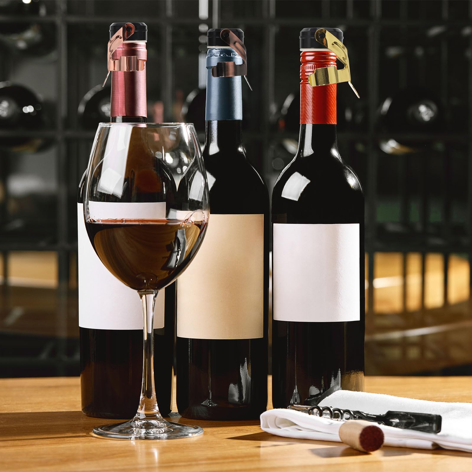 PATIKIL Champagne Tappi, 8pz Manganese Acciaio Riutilizzabile Bottiglia Sigillante Champagne Salva Tappo Sughero Bottiglia Mantieni per Champagne Vino, Argento Tono/Nero