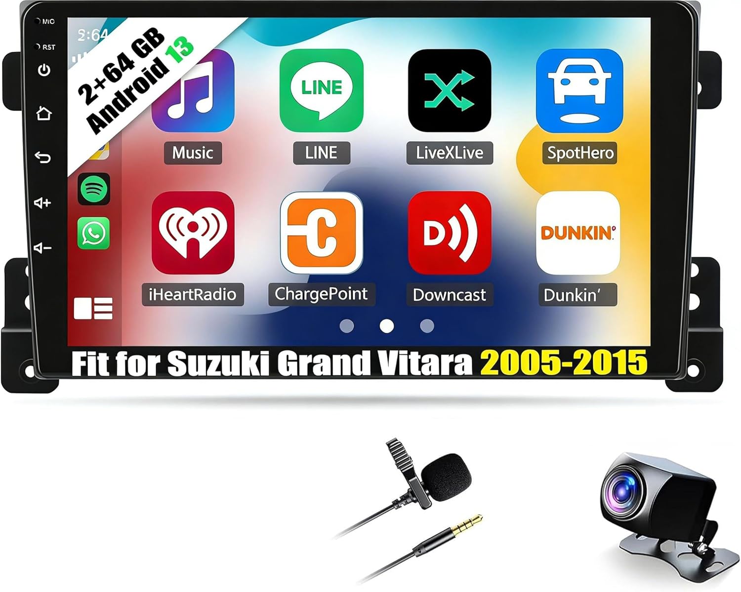 2+64G Android 15 Car Stereo Compatible with Suzuki Grand Vitara 2005-2015 Radio Upgrade 9 Inch Touch Screen with Wireless Carplay Android Auto AHD Backup Camera Mirror Link GPS SWC WiFi FM