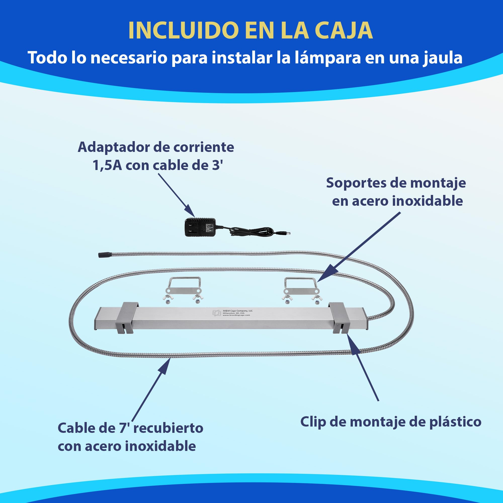 Lámpara para Jaula de Pájaros HappyBird con Protección Antimordedura – Iluminación LED de Espectro Completo – Simulación del Entorno Natural – Segura para aves con pico curvo – Fácil de instalar