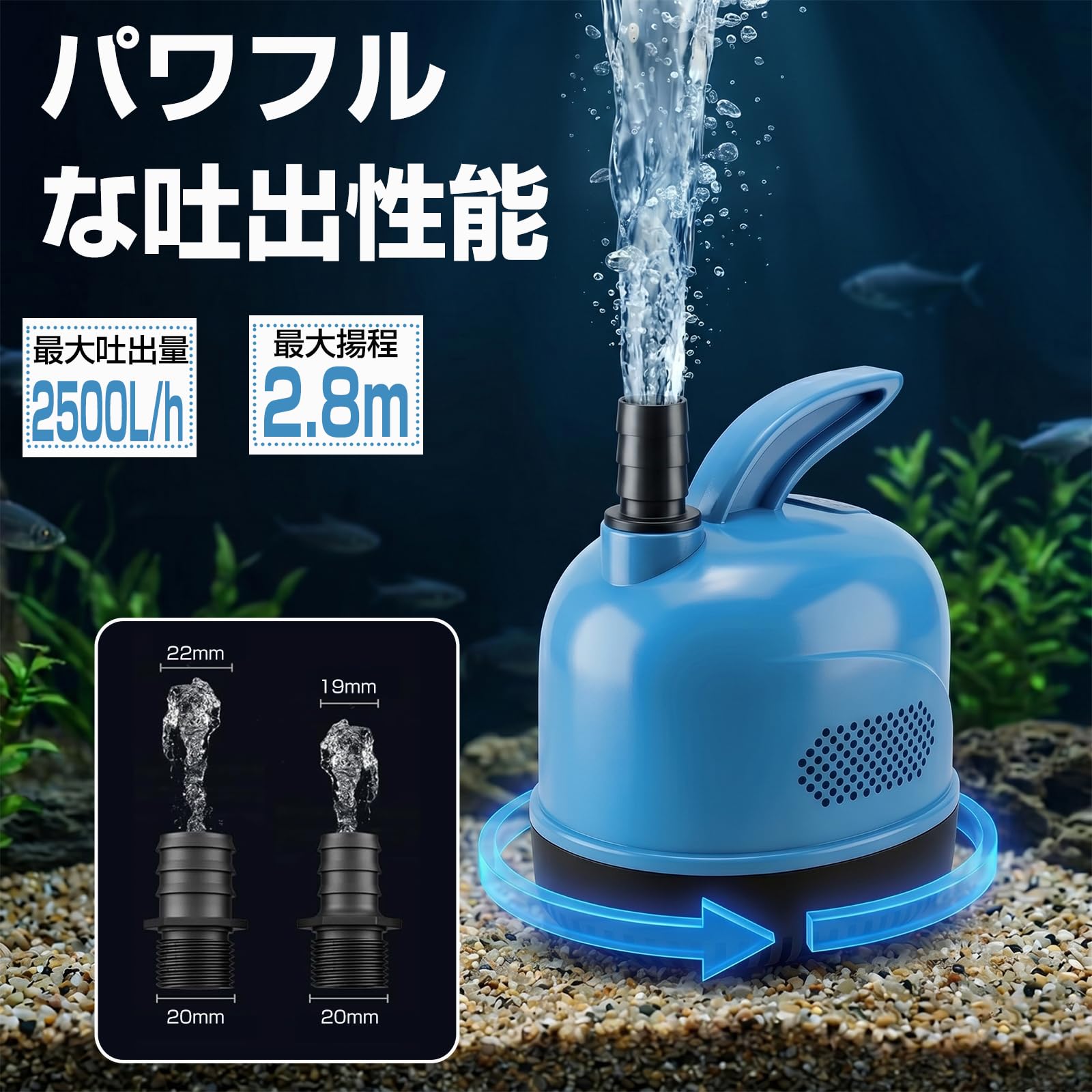水中ポンプ 水槽 底部入水式 エルエンスタジオ 循環ポンプ 水換えポンプ 吐出量2500L/H 最大揚程2.8M 水耕栽培ウォーターポンプ 水族館給水・排水ポンプ 静音設計 プール水抜き 池 ガーデン アクアリウム 48W