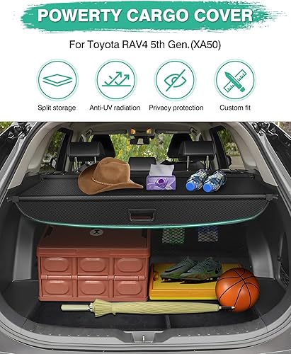 Miniatura 8 de Powerty Cubierta de carga para Toyota RAV4 2013-2017 2018, accesorios para maletero, cubierta retráctil de blindaje de maletero, cubierta de