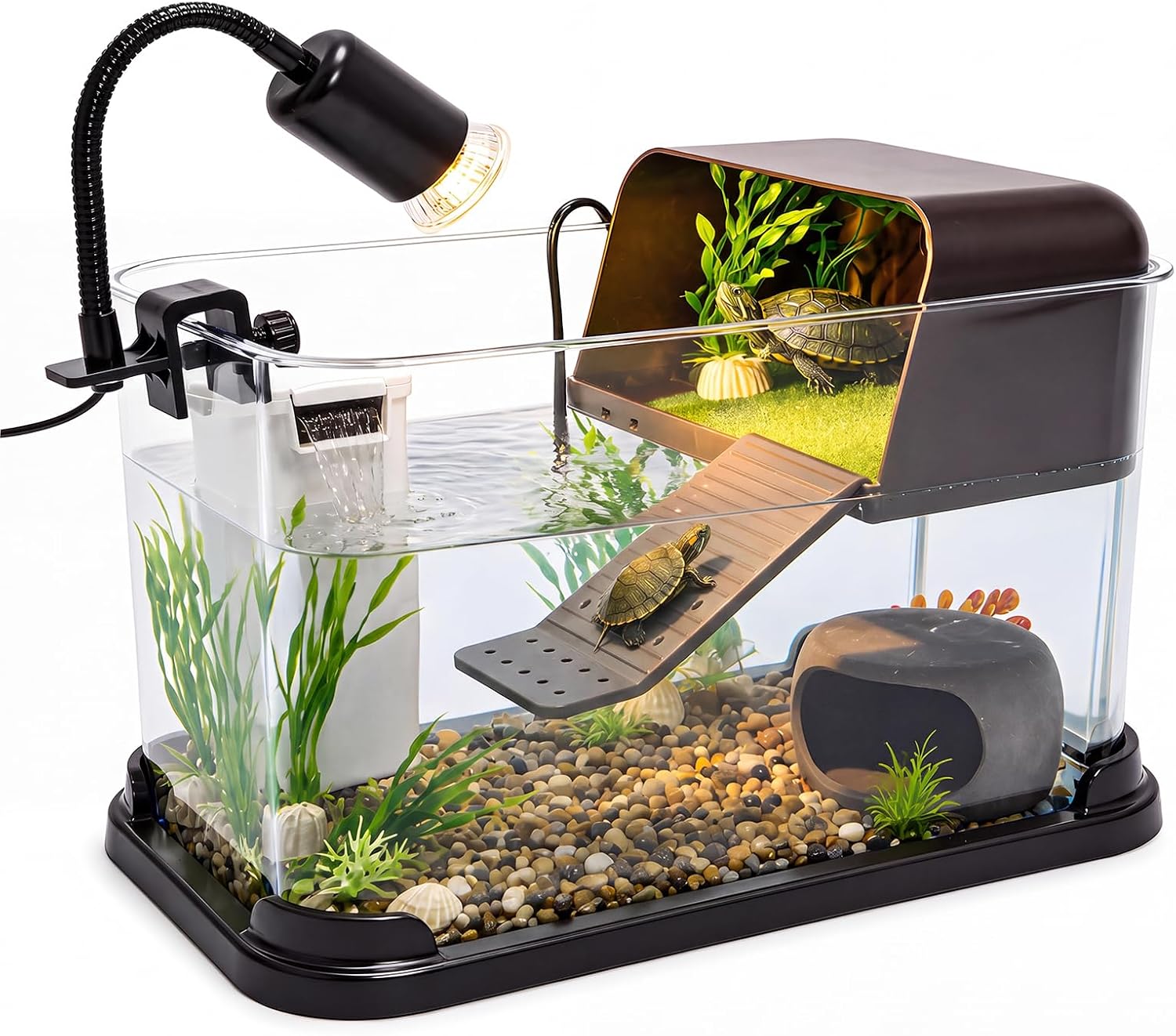 Turtle Tank Starter Kit, Durable PC Aquatic Turtle Aquarium for Beginners