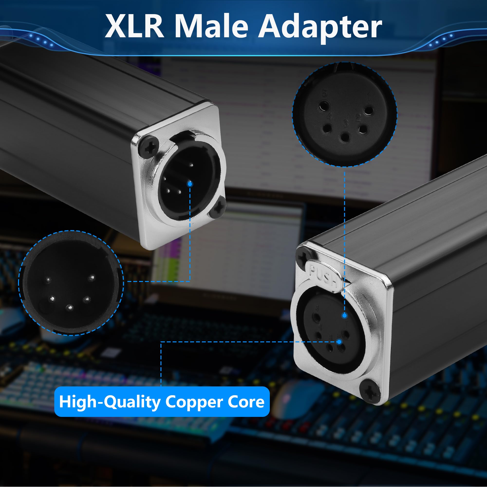 CERRXIAN 5pin XLR Male Adapter,XLR 5PIN Male to Female Gender Changer Connector for Microphone,Studio,Home or Stage Use,Black - Image 2