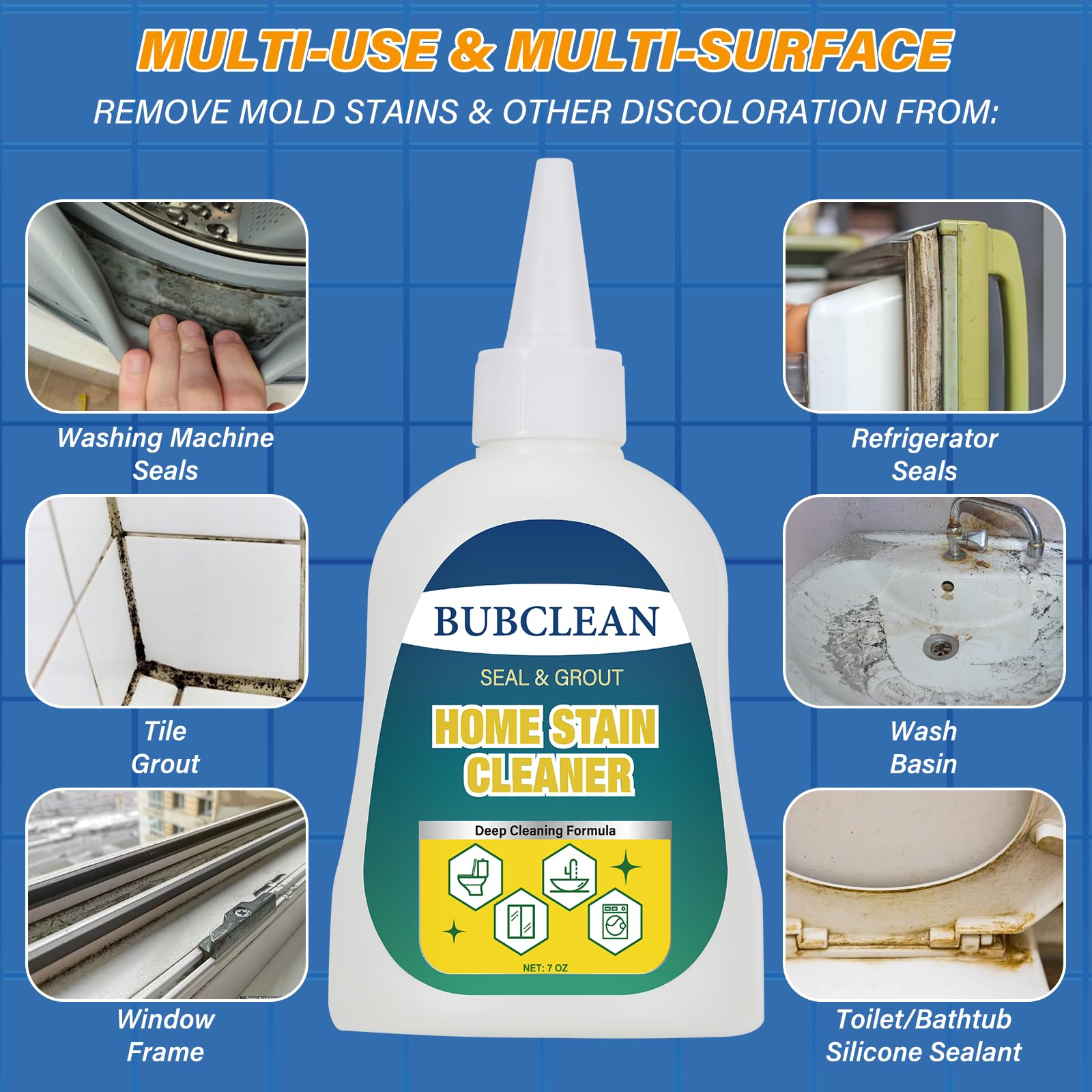 Home Stain Remover Gel Cleaner, Heavy Duty Black Surface Stain Cleaner for Washing Machine, Bathroom Grout, Shower, Bathtub, Tile, Fridge Rubber, Kitchen Sinks, 1 Pack