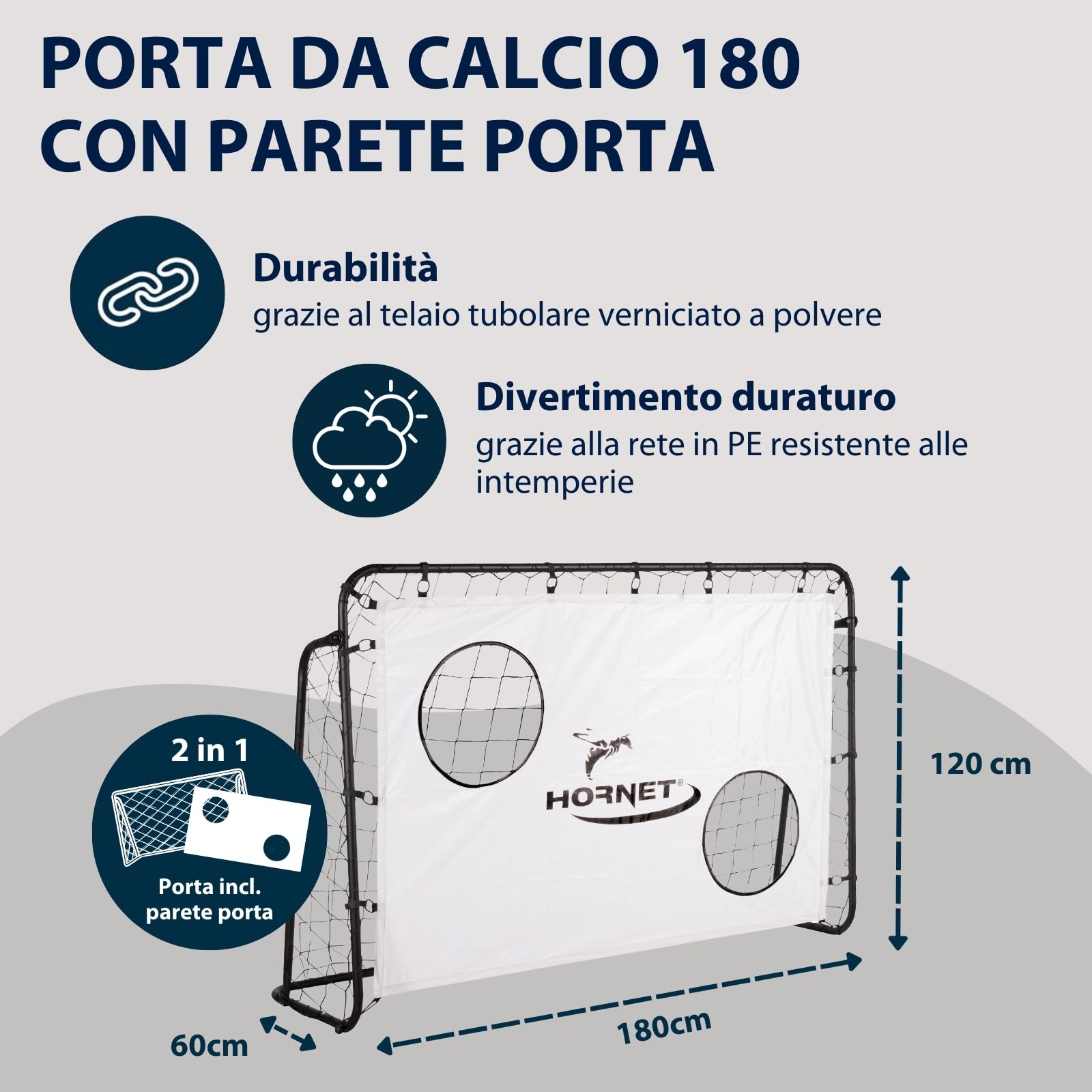 Hudora Hornet 180 Football Goal with Goal Wall Outdoor Weatherproof for Children Adults