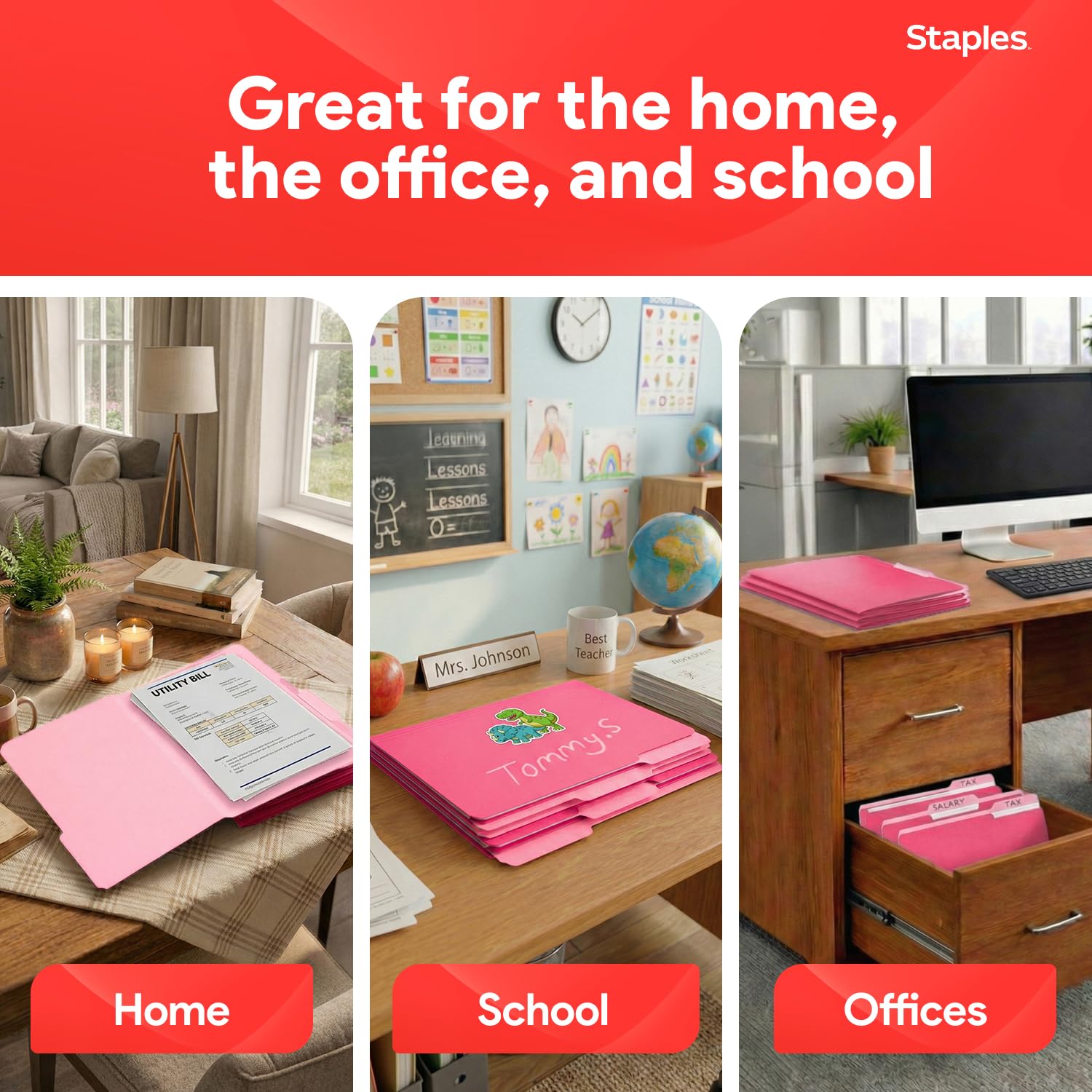 Amazon.com : Staples Reinforced Colored File Folders, Letter Size