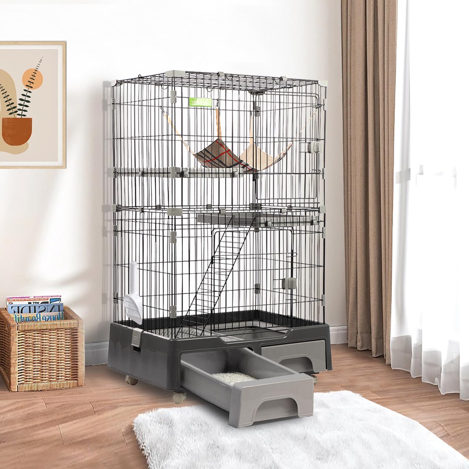 Amazon.co.jp: JPJieAnXin キャットケージ 3段 多機能 猫用トイレ付き