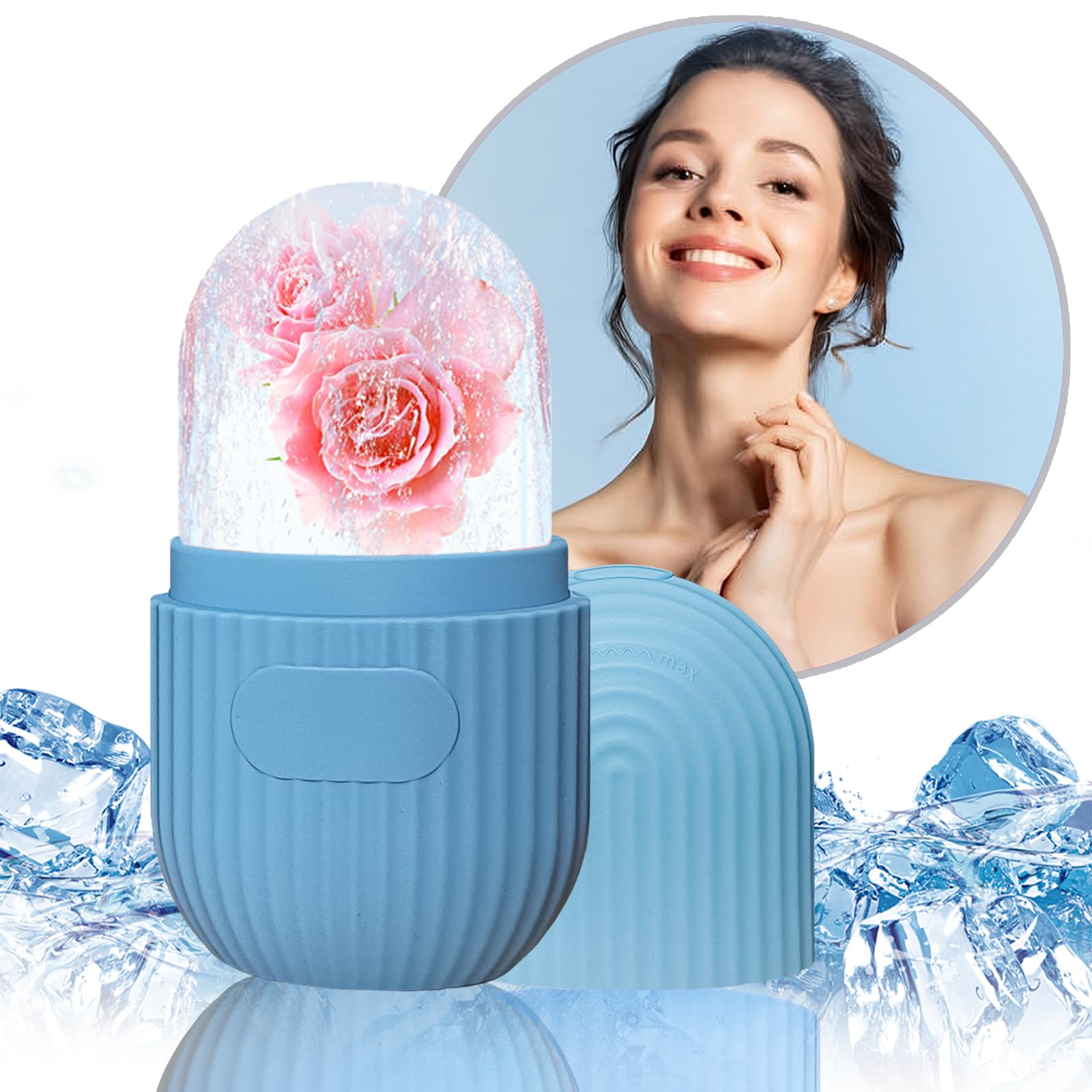 RoseFlower Rodillo de Hielo para Cara, Ice Roller, Rodillo De Hielo, Rodillo facial, Masajeador Facial Reutilizable Rodillo Facial, Reduzca los Ojos Hinchados, Reduzca las Arrugas(Azul)