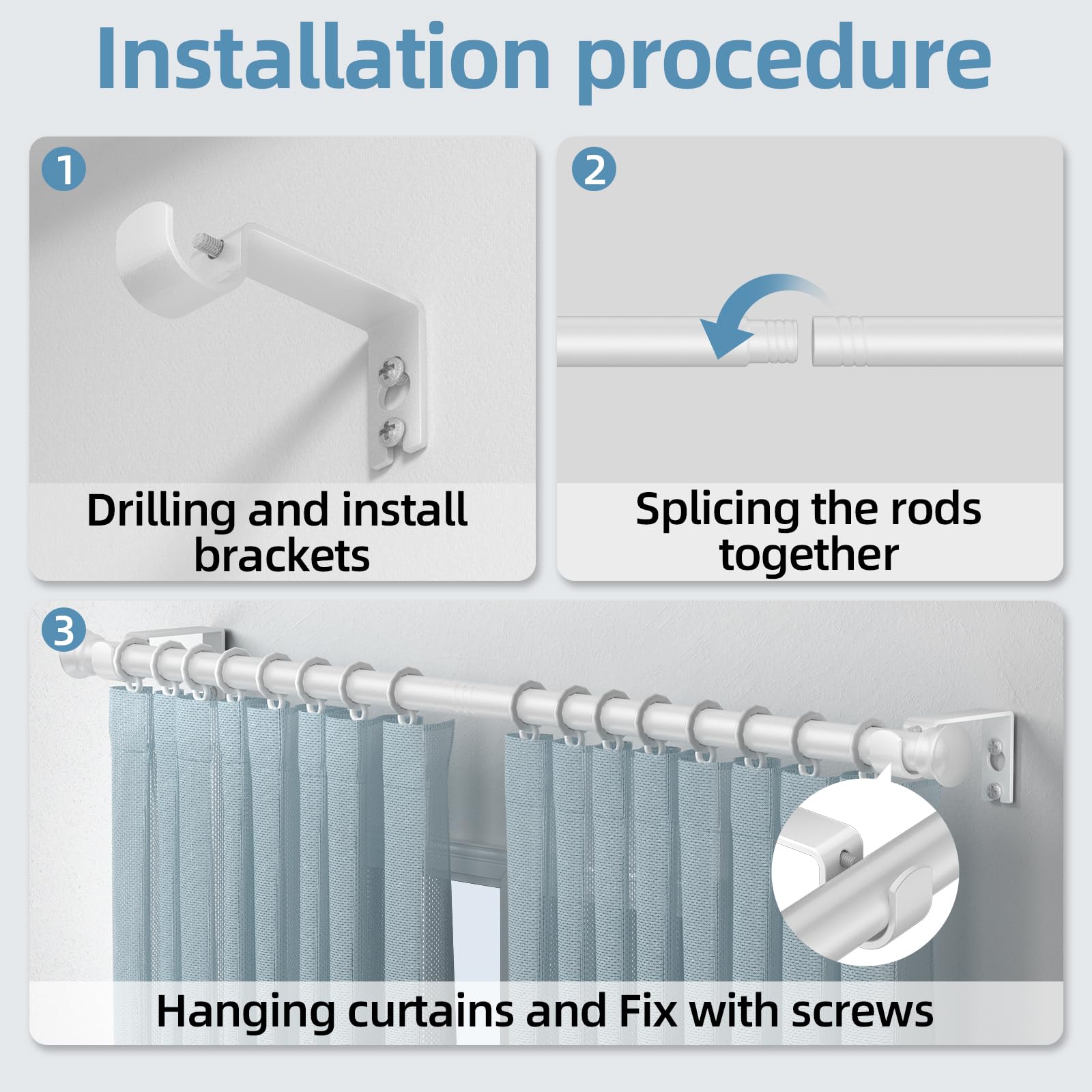 Snapklik.com : CorkLatta White Curtain Rods For Windows 30 To 116 Inches