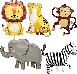 Jungle Animal Balloons Jungle Safari Birthday Party Decorations Giant Safari Animal Foil Balloons for Kids Boys Safari Jungle Baby Shower Birthday Wild One Zoo Party Decorations 5 Pack