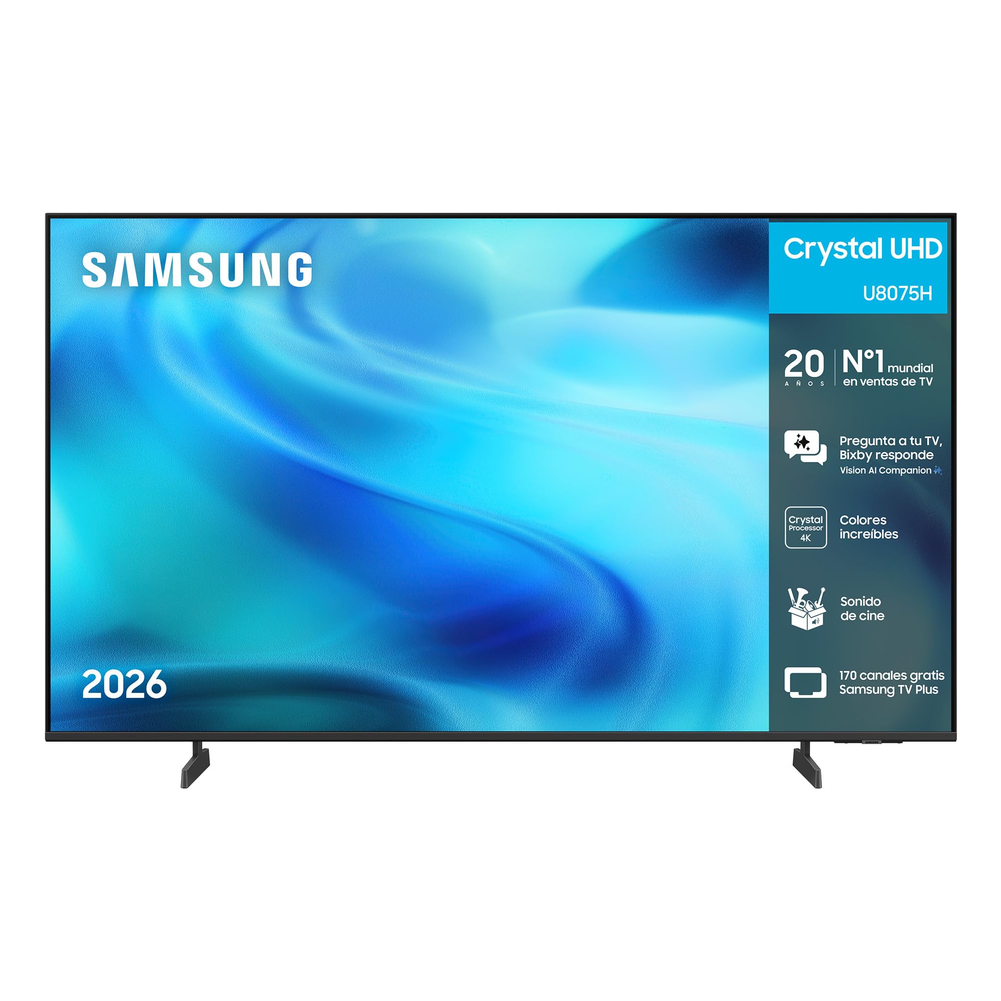 Samsung TV 55 Pulgadas Crystal UHD U8075H 4K Smart TV con Vision AI Companion, Crystal Processor 4K, Dynamic Sound Pack TV Plus, Cine y Series