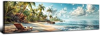 Tropical Beach Wall Art Coastal Palm Tree Wall Decor for Living Room Rustic Hawaiian Seascape Canvas Prints Nature Ocean Scene Artwork Seaside Seawave Picture Bedroom Bathroom Home Decorations 14x48"