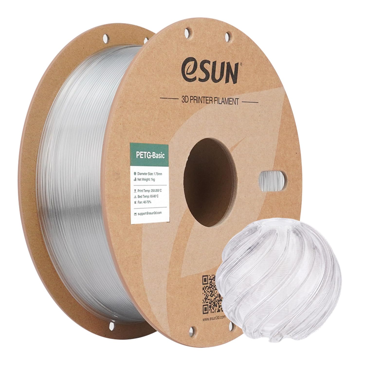 eSUN PETG filamento 1,75 mm, filamento PETG Basic 1kg Trasparente | Elevata resistenza e durevolezza. Precisione +/- 0,03 mm. Ottima resistenza agli agenti atmosferici per parti funzionali.