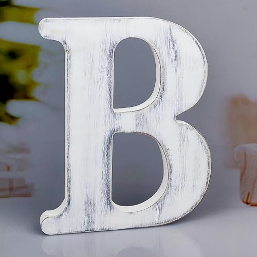 WOODOUNAI 8 Inch Rustic White Wood Letters Unfinished Wood Letters for Wall Decorative White Retro Standing Letters Sign Board Decoration for Craft Home Party Projects (B)