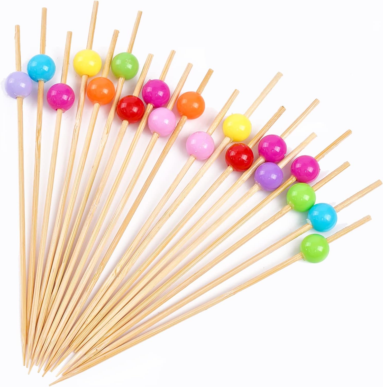 PuTwo Cocktail Picks Sandwich Appetizer Fruit Spears-100ct Multicolor Pearl Decorative, Assorted Color Beads, 4.7" in 100 Counts