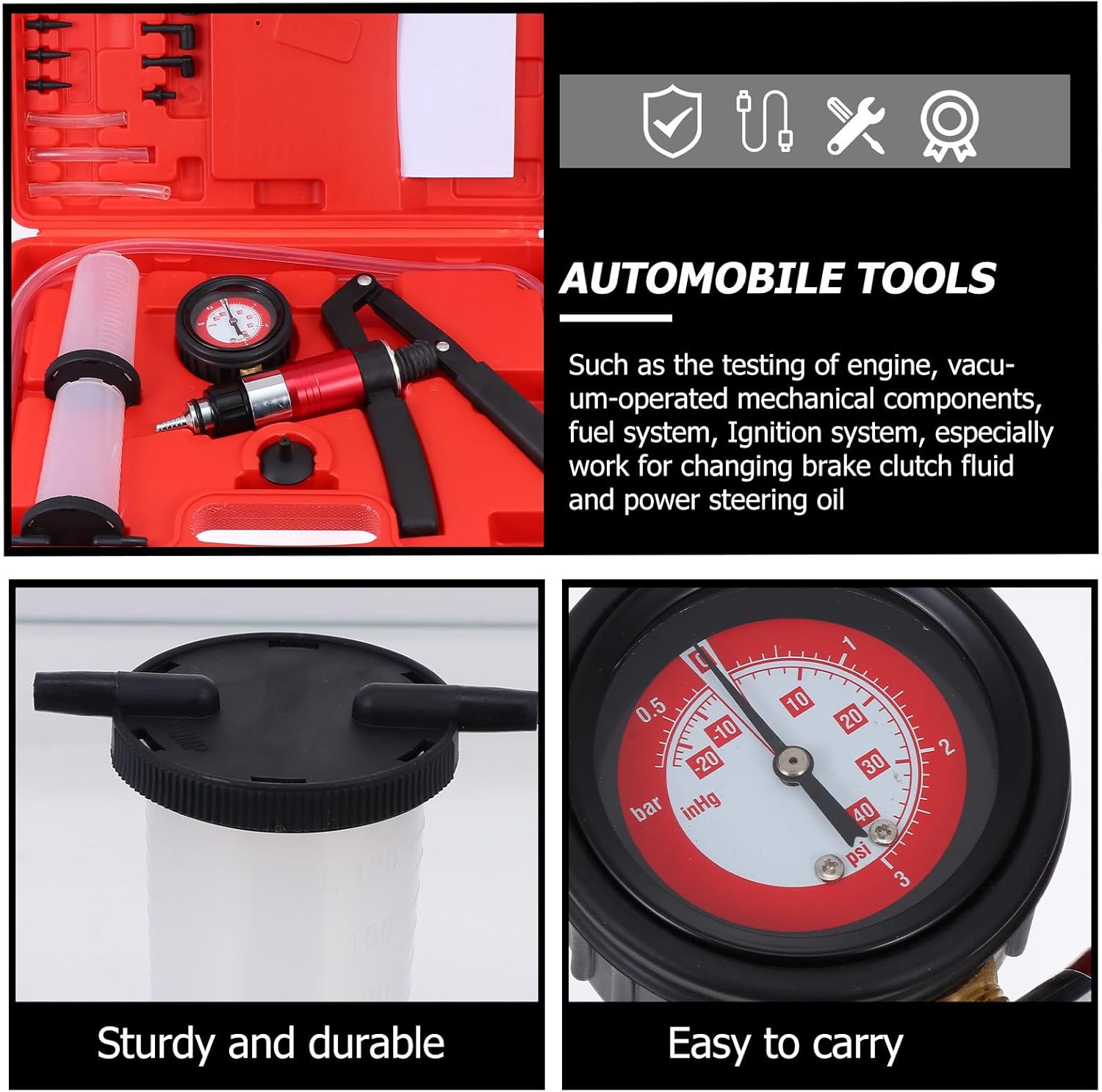 Car Brake Fluid Bleeder Tool and Clutch Fluid Hand Pump Kit Vacuum Pressure Bleeding Set for Automotive Brake Oil Change and Portable