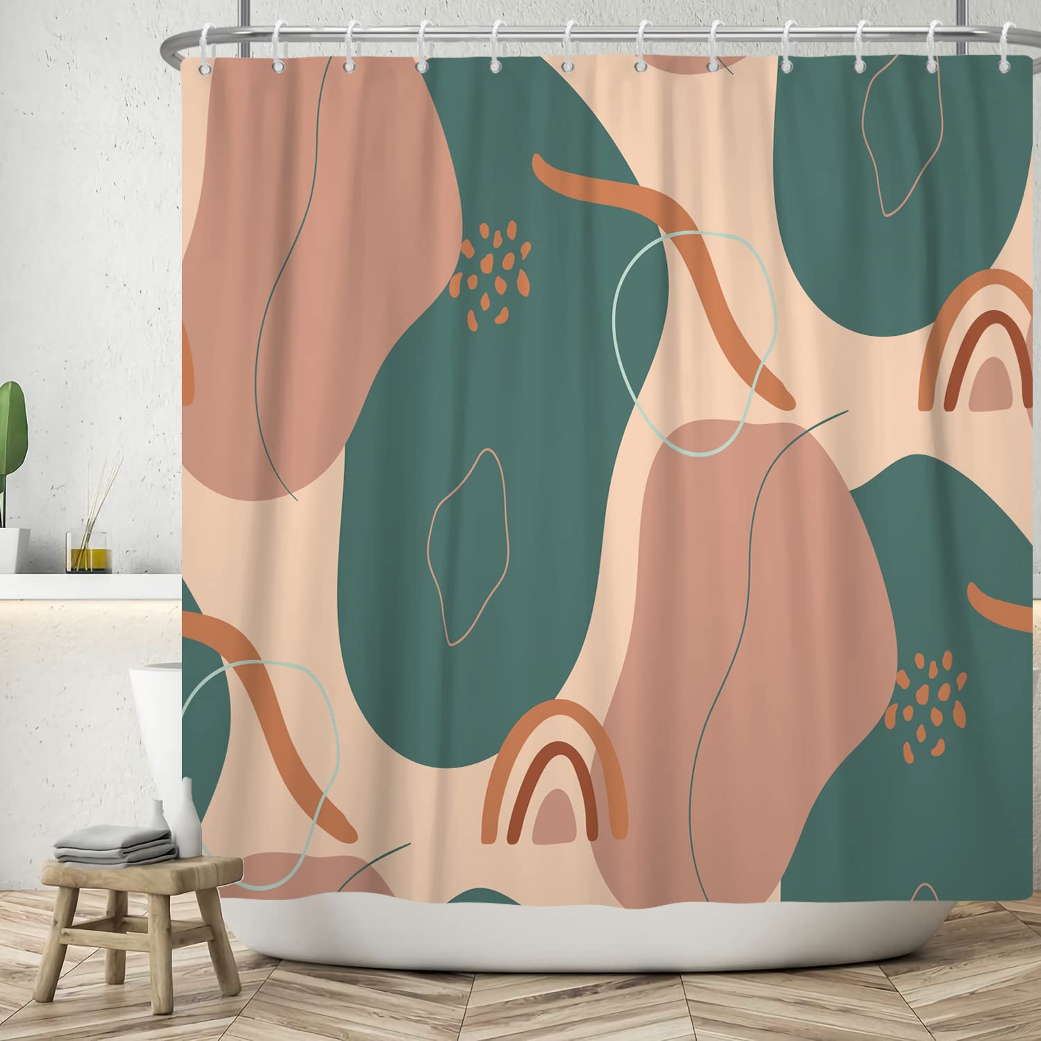 Ttincceer 183x183cm Abstract Shower Curtain Watercolor Pink Green Art Bathroom Curtain Abstract Rainbow Pattern Modern Shower Curtains Washable Bathtub Curtain — image 1