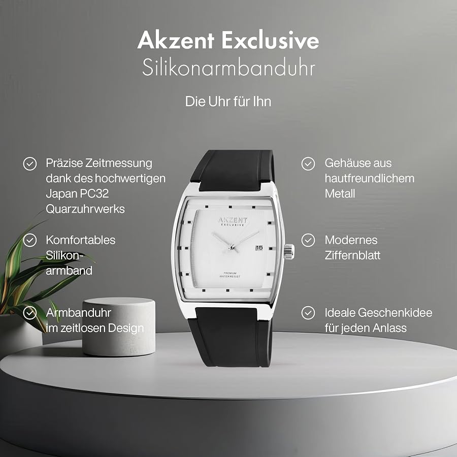 AKZENT EXCLUSIVE Polso Uomo 2 Fusi-Orari Argento Mesharmband Analogico