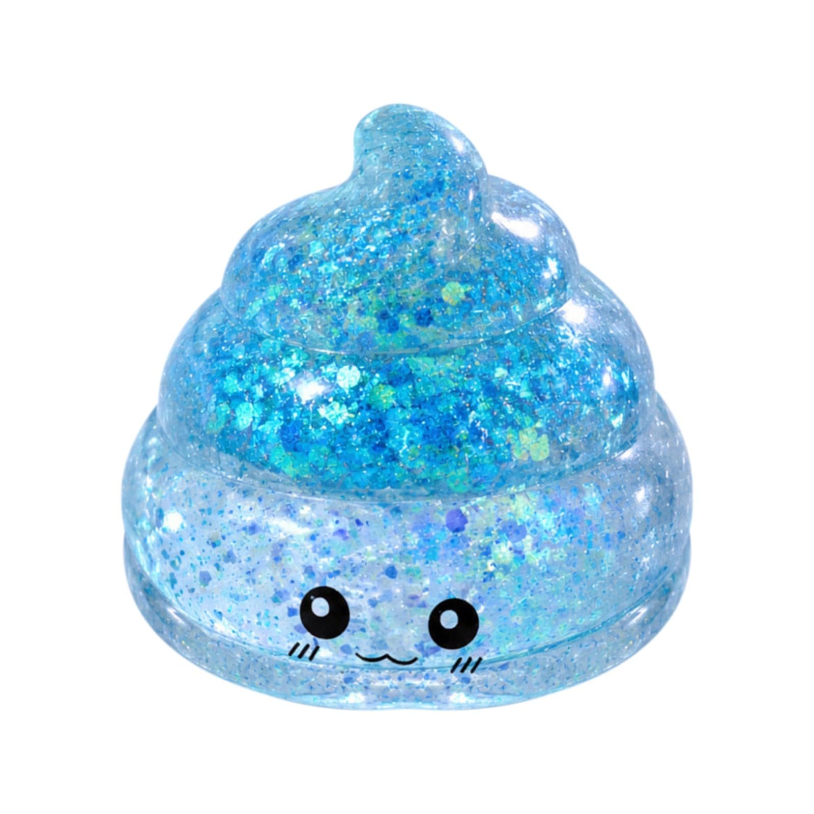 Glitter Squishy Stress Ball, Funny Poo Shaped Novelty Fidget Toy for Adults, Desk Stress Relief, Joke Gift (Blue)