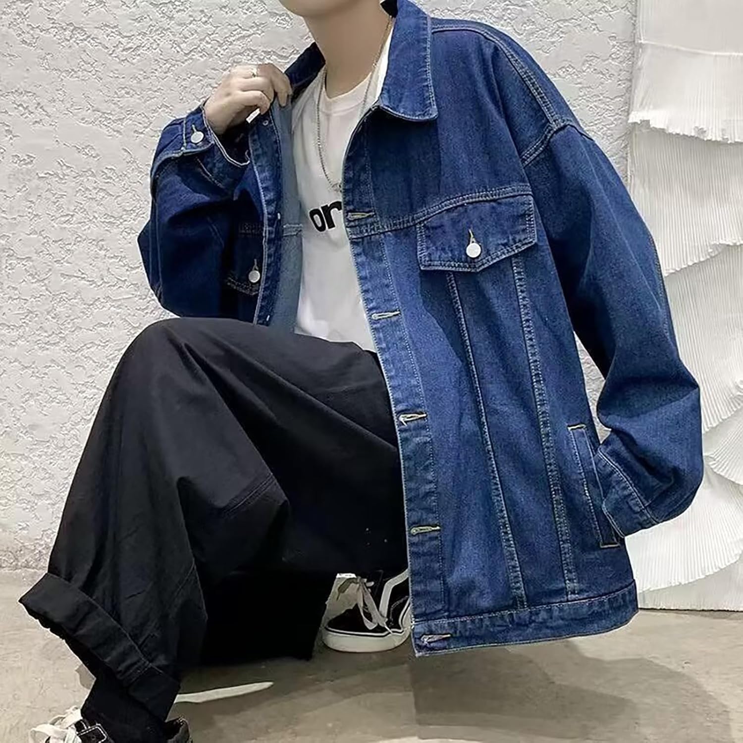Chaqueta Vaquera Básica para Hombre Primavera y Otoño Chaqueta Informal Atractiva para Ropa de Trabajo Chaqueta de Manga Larga Chaqueta Ligera con Bolsillos