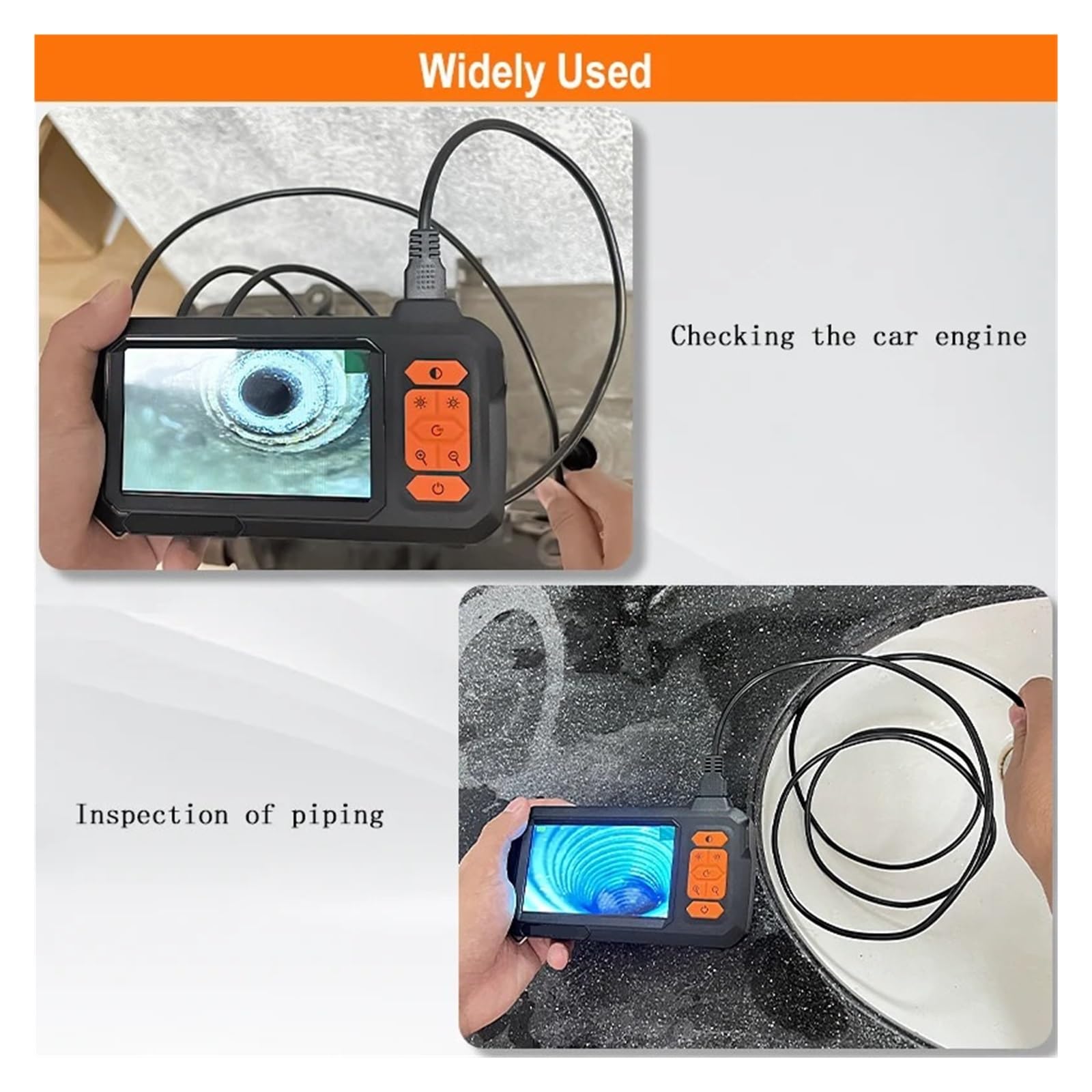 Cámara Endoscópica Pantalla De 4,3 Pulgadas Reemplazable 1-100 Metros Cable Rígido HD1080P Lente De 8MM Inspección De Tuberías USB Boroscopio LED 2600mAh(50m)
