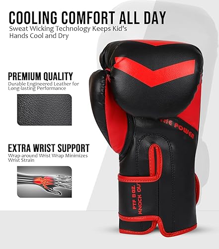 Miniatura 2 de Exxact Sports Knockout - Guantes de boxeo juveniles para niños, guantes de boxeo de cuero duradero con protección acolchada para artes marciales