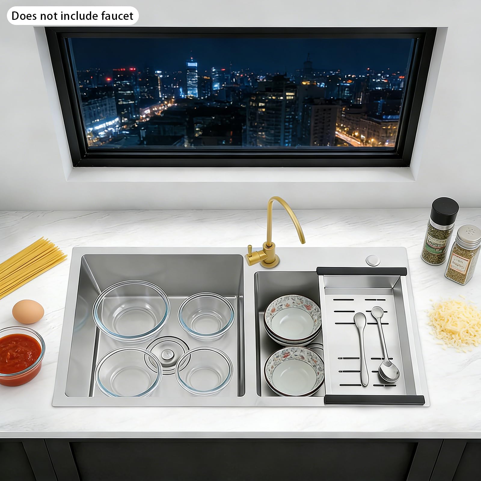 Fregadero Cocina 2 Senos Fregadero Incorporado de Acero Inoxidable 78 × 43 × 21 cm, Fregadero Doble con Cesta de Drenaje